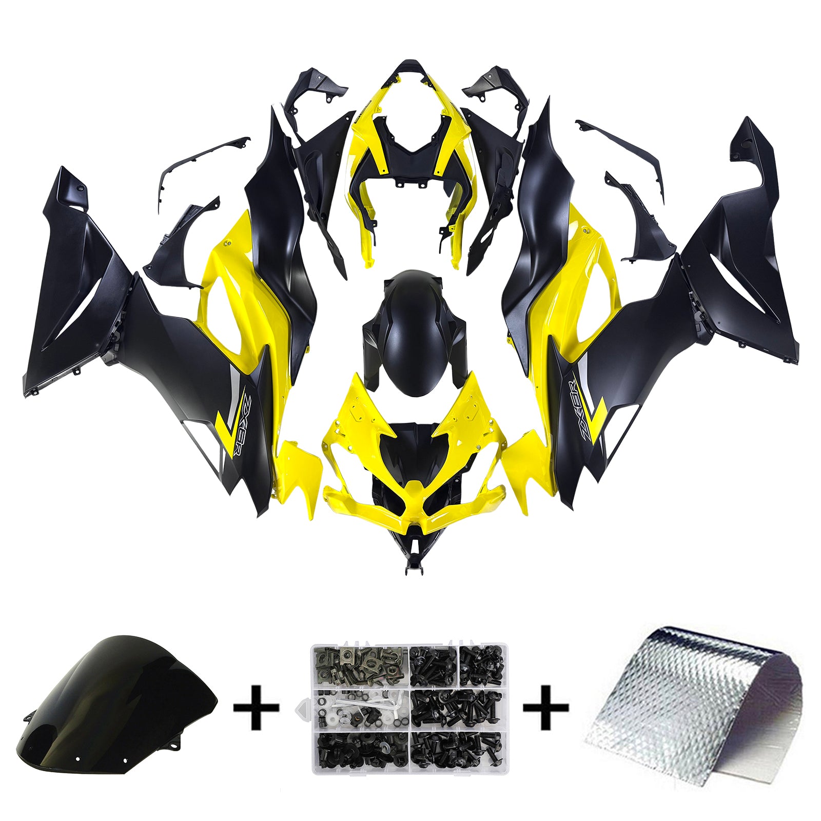 Amotopart Kawasaki 2019-2023 ZX6R ブラック イエロー フェアリングキット