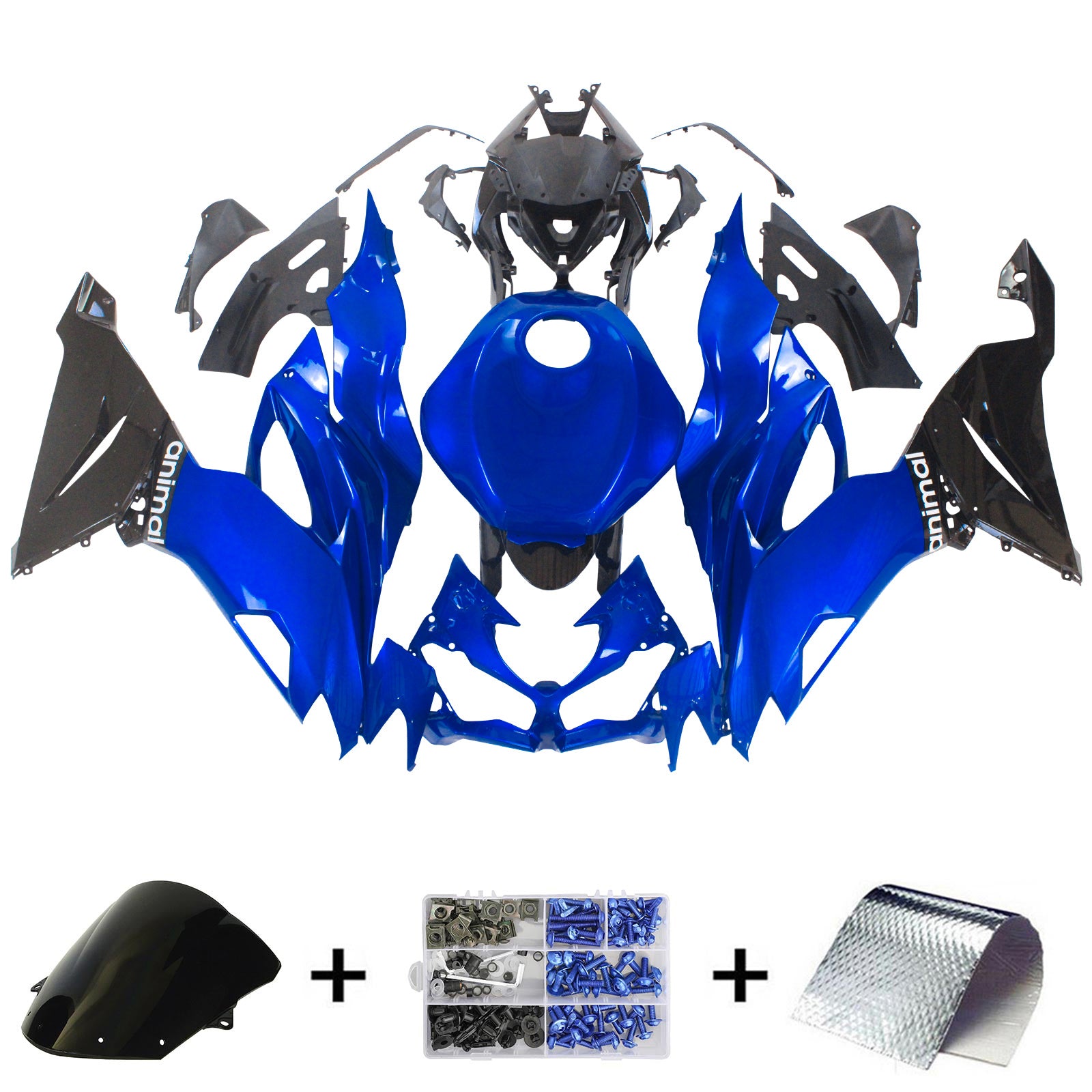 Amotopart 2019-2023 Kawasaki ZX6R Kit de carénage noir et bleu