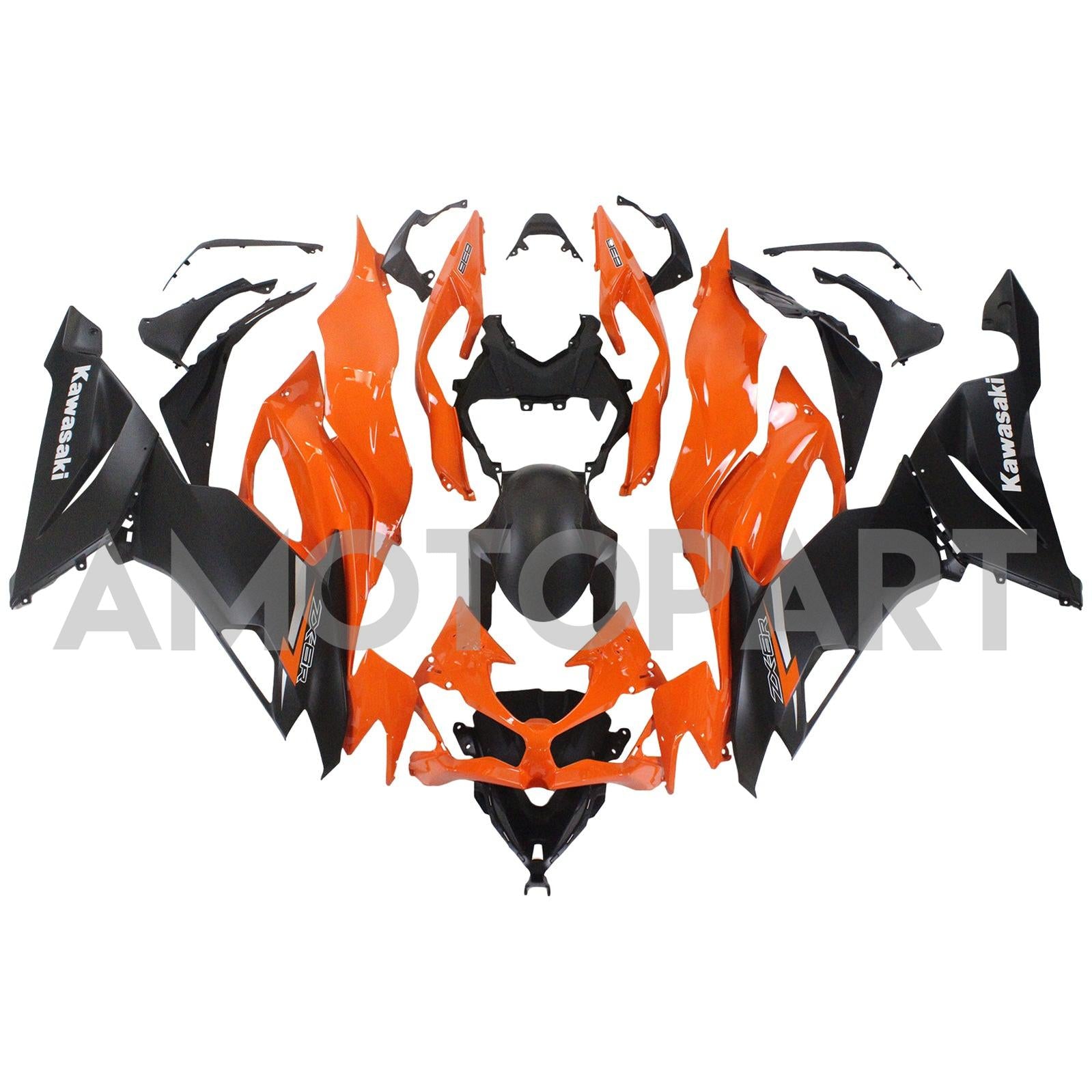Amotopart 2019-2023 Kawasaki ZX6R Black&Orange Fairing Kit