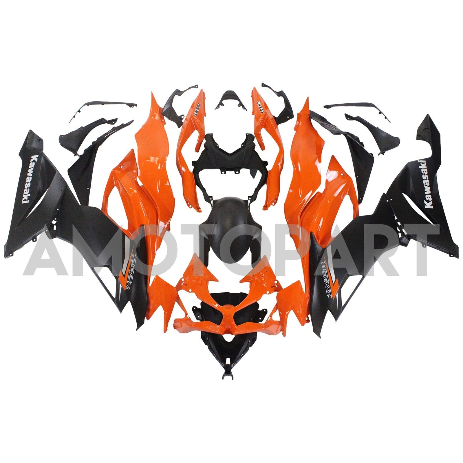 Amotopart 2019-2023 Kawasaki ZX6R Black&Orange Fairing Kit