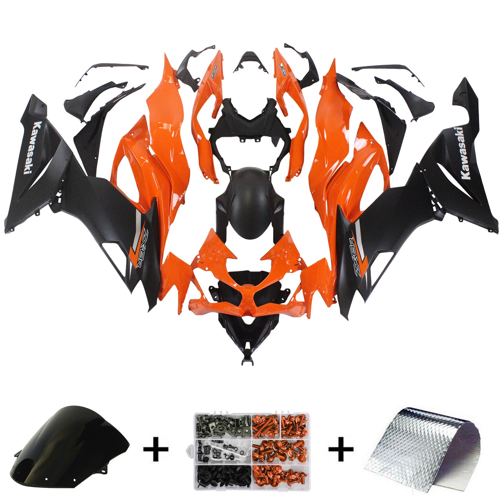 Kit de carénage Amotopart 2019-2023 Kawasaki ZX6R noir et orange