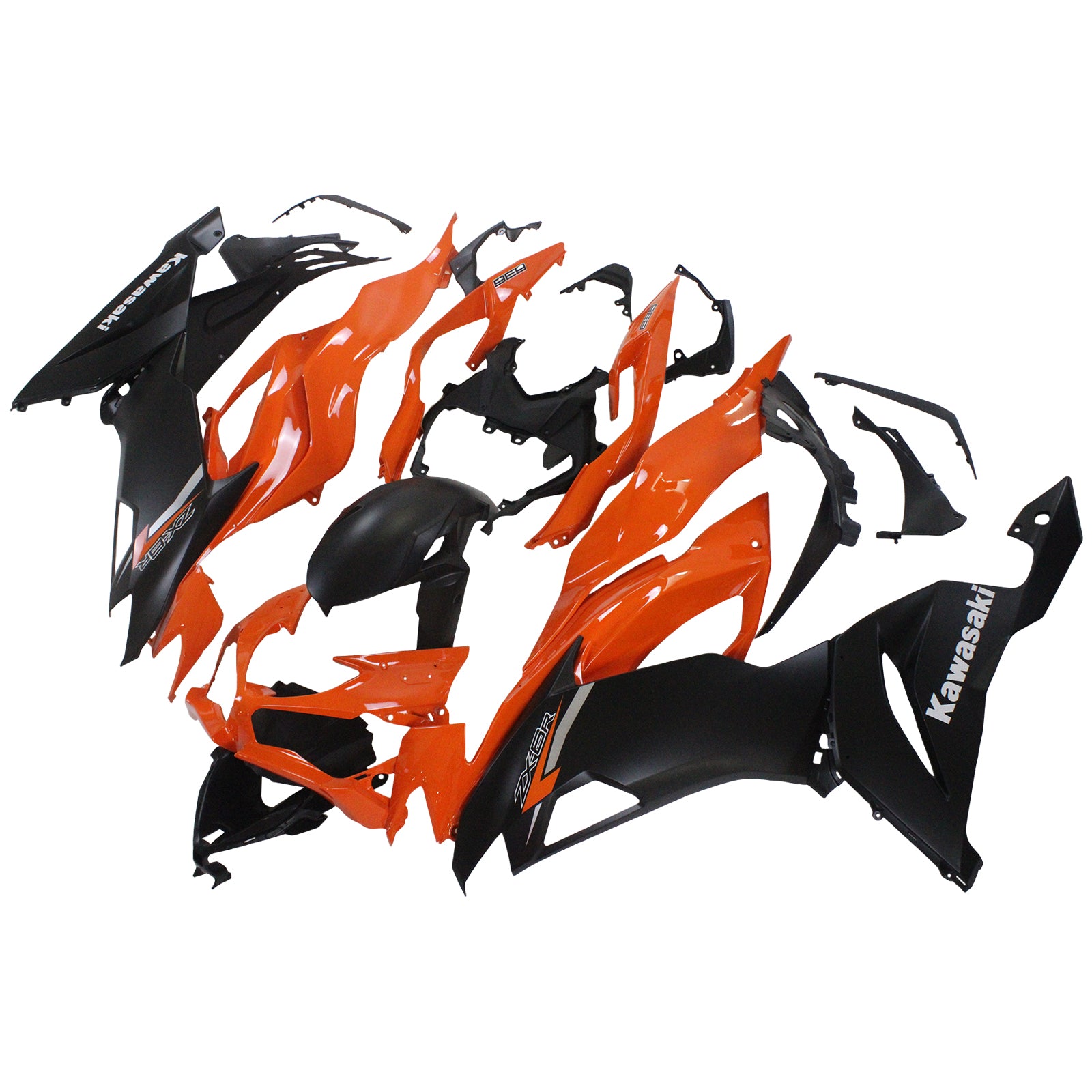 Amotopart 2019-2023 Kawasaki ZX6R Schwarz&Orangefarbenes Verkleidungsset