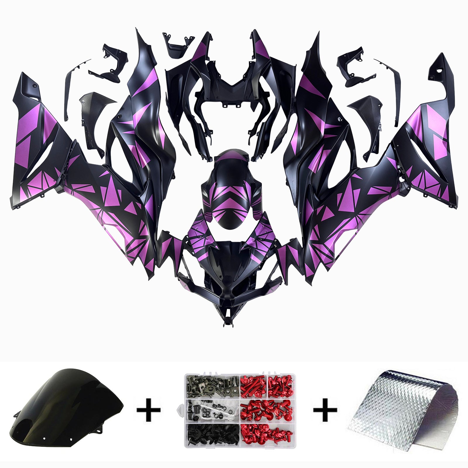 Amotopart 2019-2023 Kawasaki ZX6R Black&Pink Fairing Kit