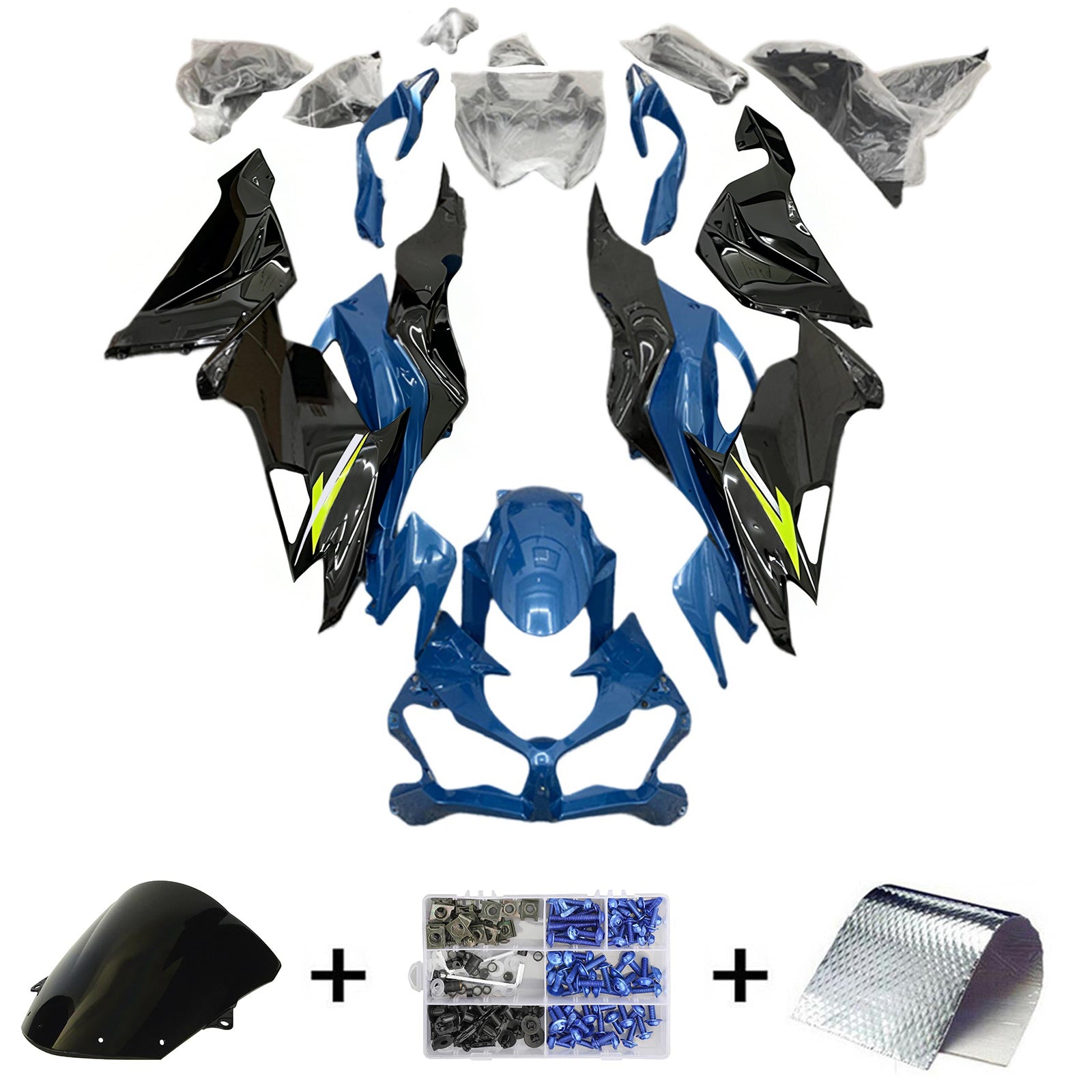Amotopart 2019-2023 Kawasaki ZX6R Blue & Black Fairing Kit