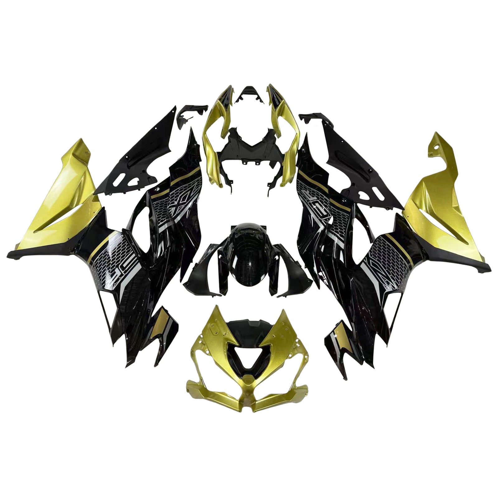 Amotopart 2019-2023 Kawasaki ZX6R Schwarz&Gold Verkleidungssatz