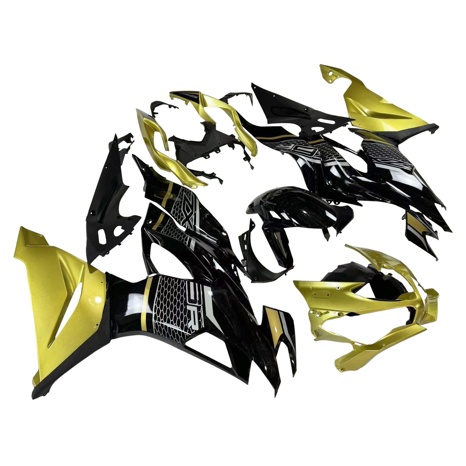 Amotopart 2019-2023 Kawasaki ZX6R Kit de carenado negro y dorado