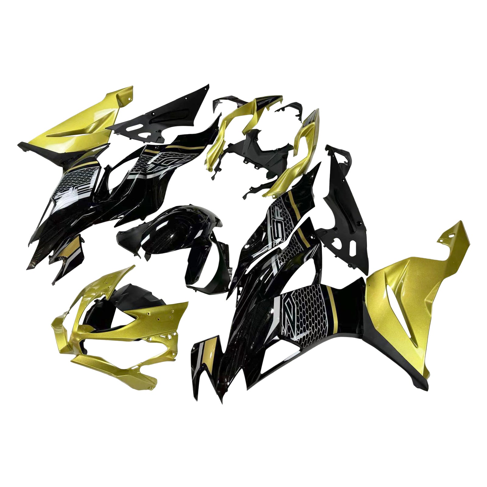 Amotopart 2019-2023 Kawasaki ZX6R Kit de carenado negro y dorado