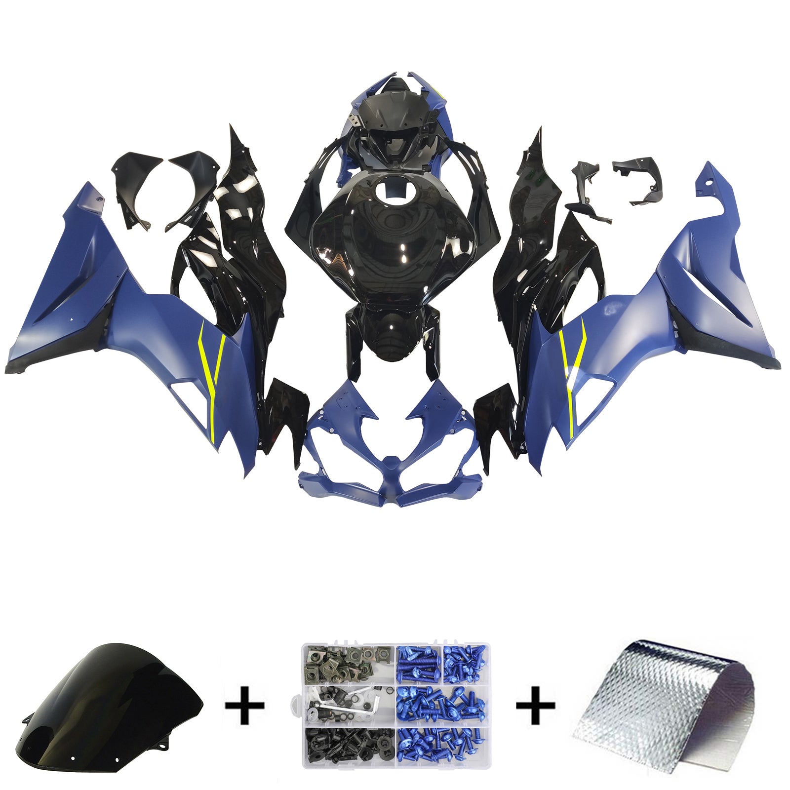 Amotopart 2019-2023 Kawasaki ZX6R Black Blue Fairing Kit