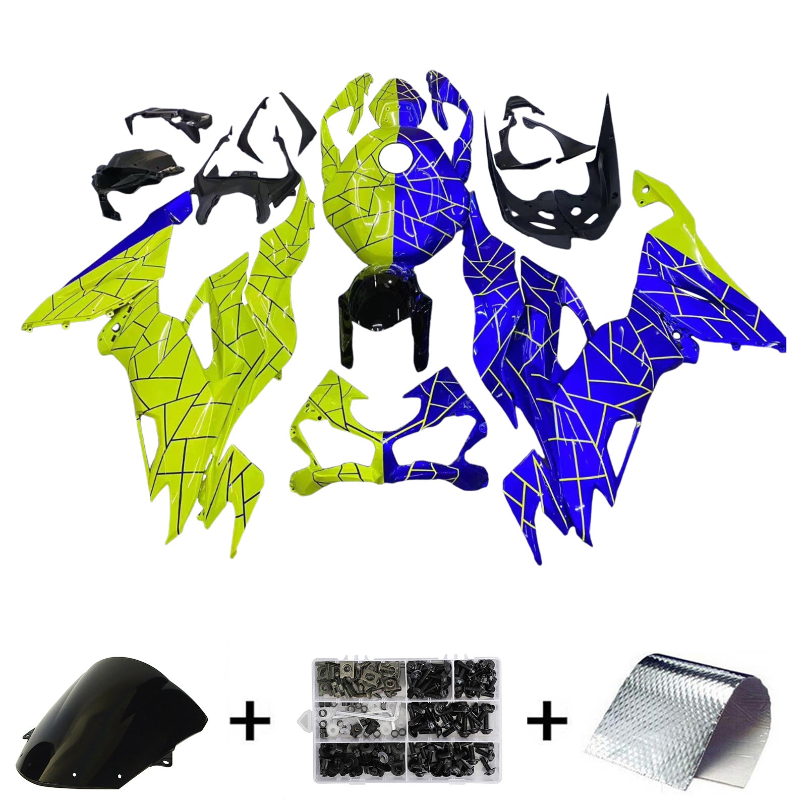 Amotopart 2019-2023 Kawasaki ZX6R Blue Yellow Fairing Kit