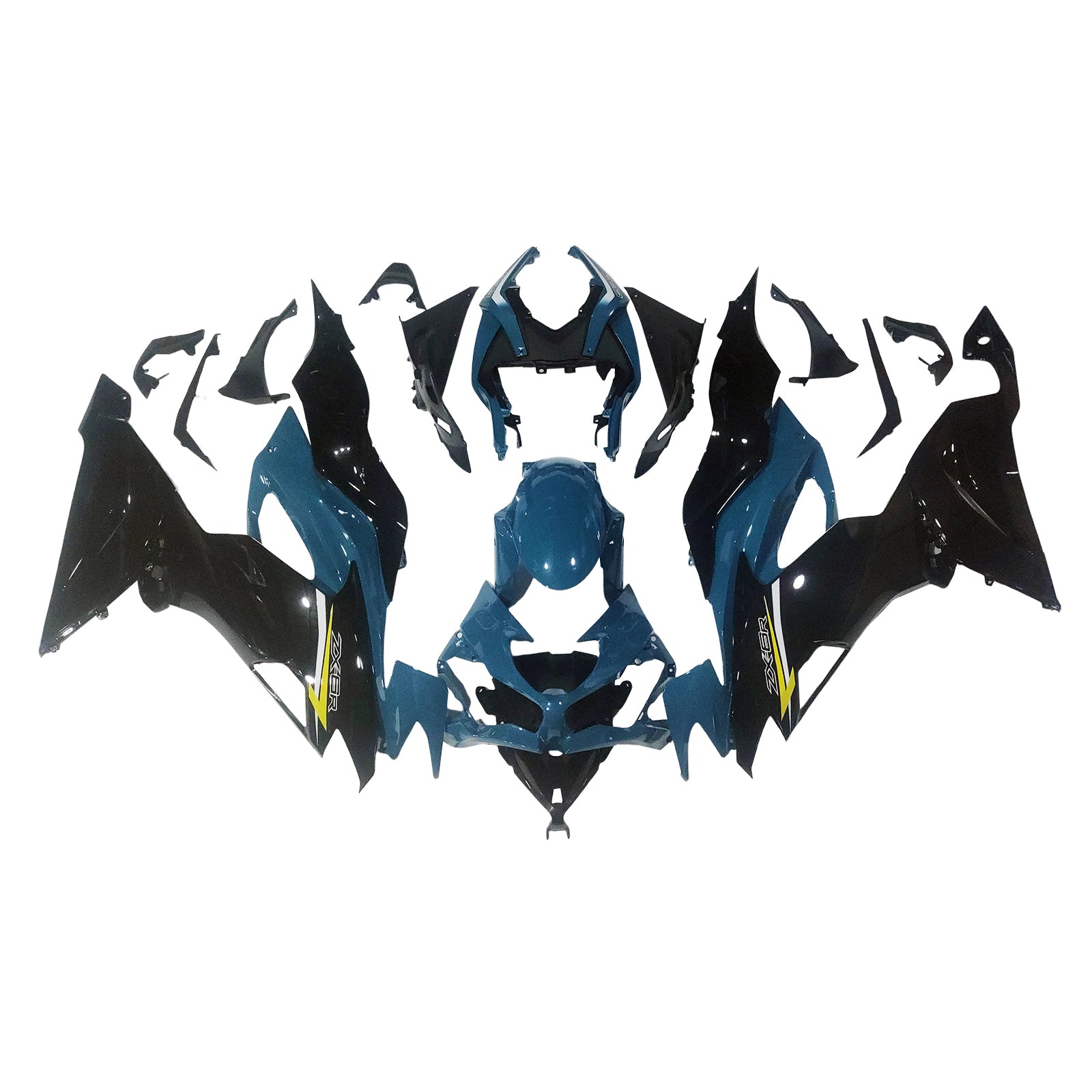 Amotopart 2019-2023 Kawasaki ZX6R Black Light Blue Fairing Kit