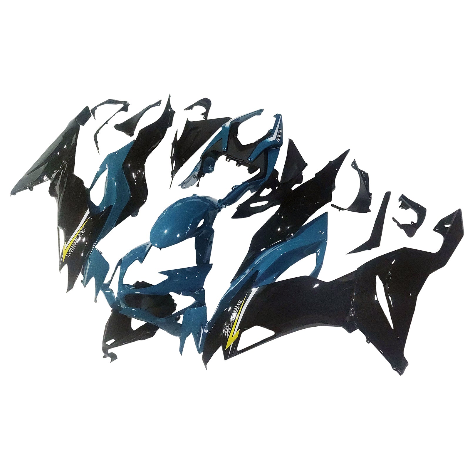 Amotopart 2019-2023 Kawasaki ZX6R ブラック ライトブルー フェアリングキット