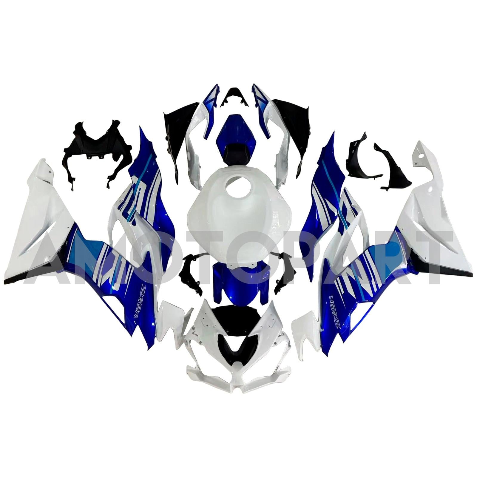 Amotopart 2019-2023 Kawasaki ZX6R White Blue Fairing Kit