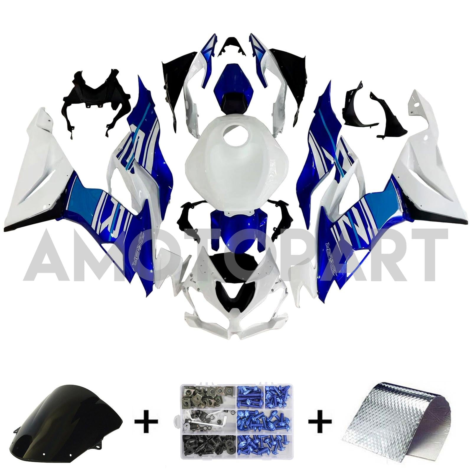Amotopart 2019-2023 Kawasaki ZX6R White Blue Fairing Kit