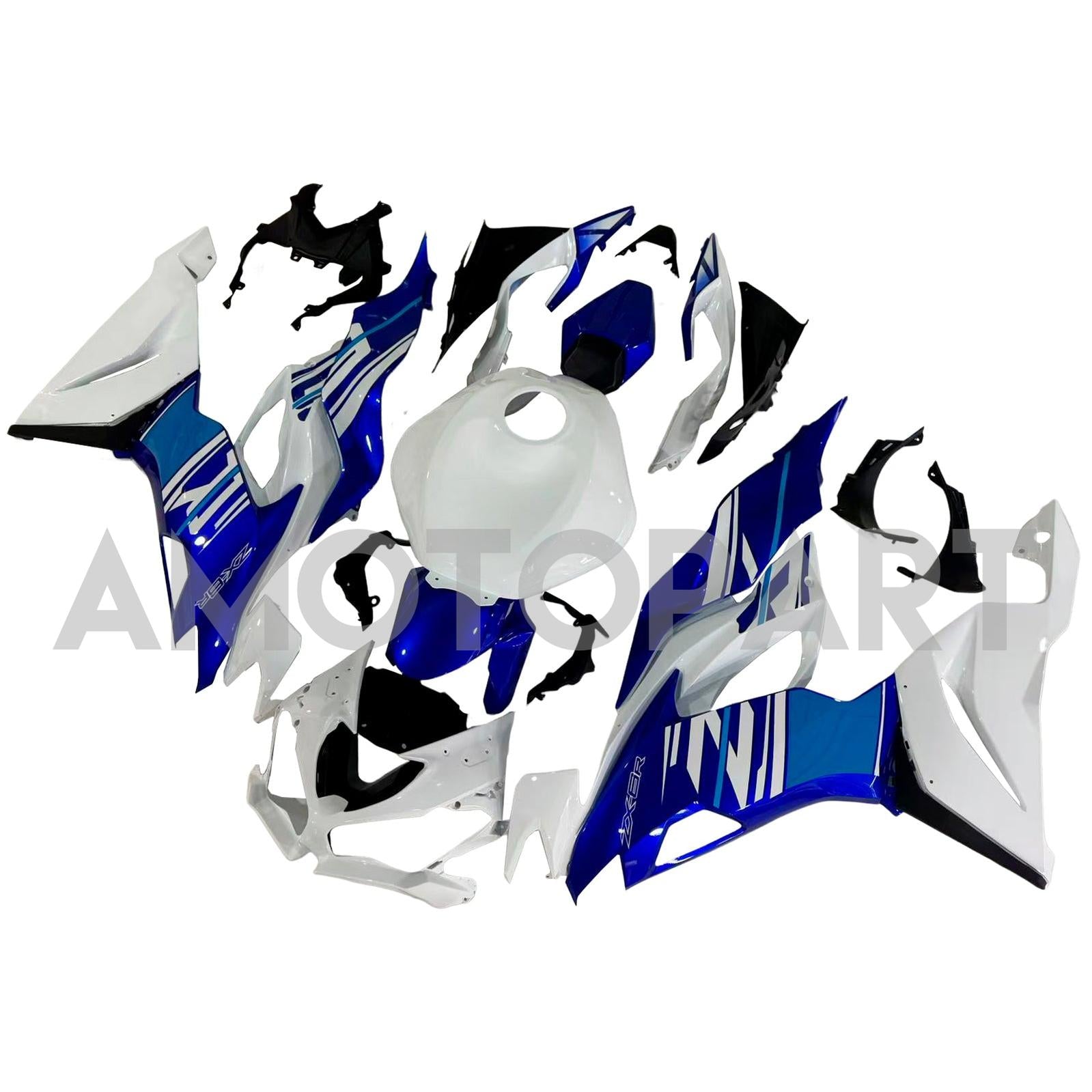 Amotopart 2019-2023 Kawasaki ZX6R White Blue Fairing Kit