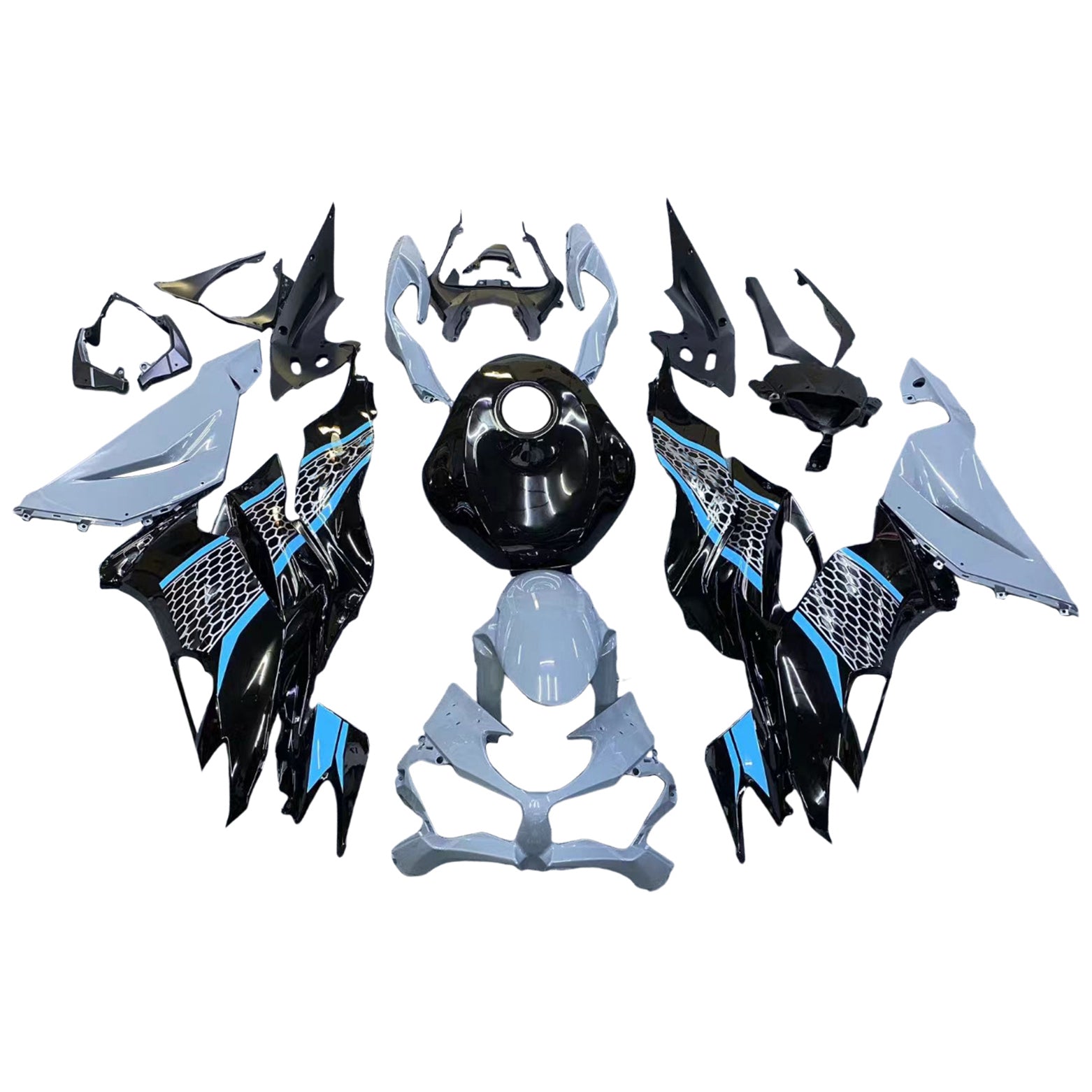 Amotopart 2019-2023 Kawasaki ZX6R ブラックグレーフェアリングキット