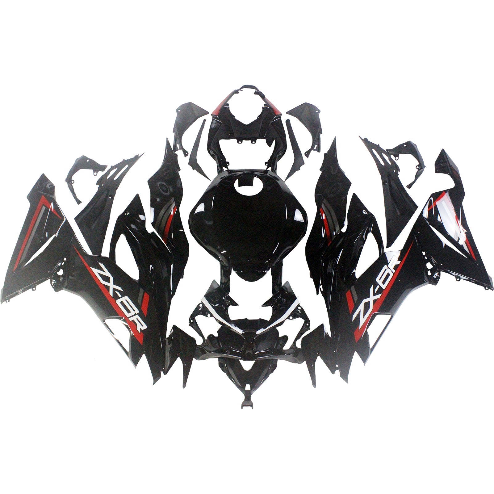 Amotopart 2019-2023 Kawasaki ZX6R Glossy Red Black Fairing Kit