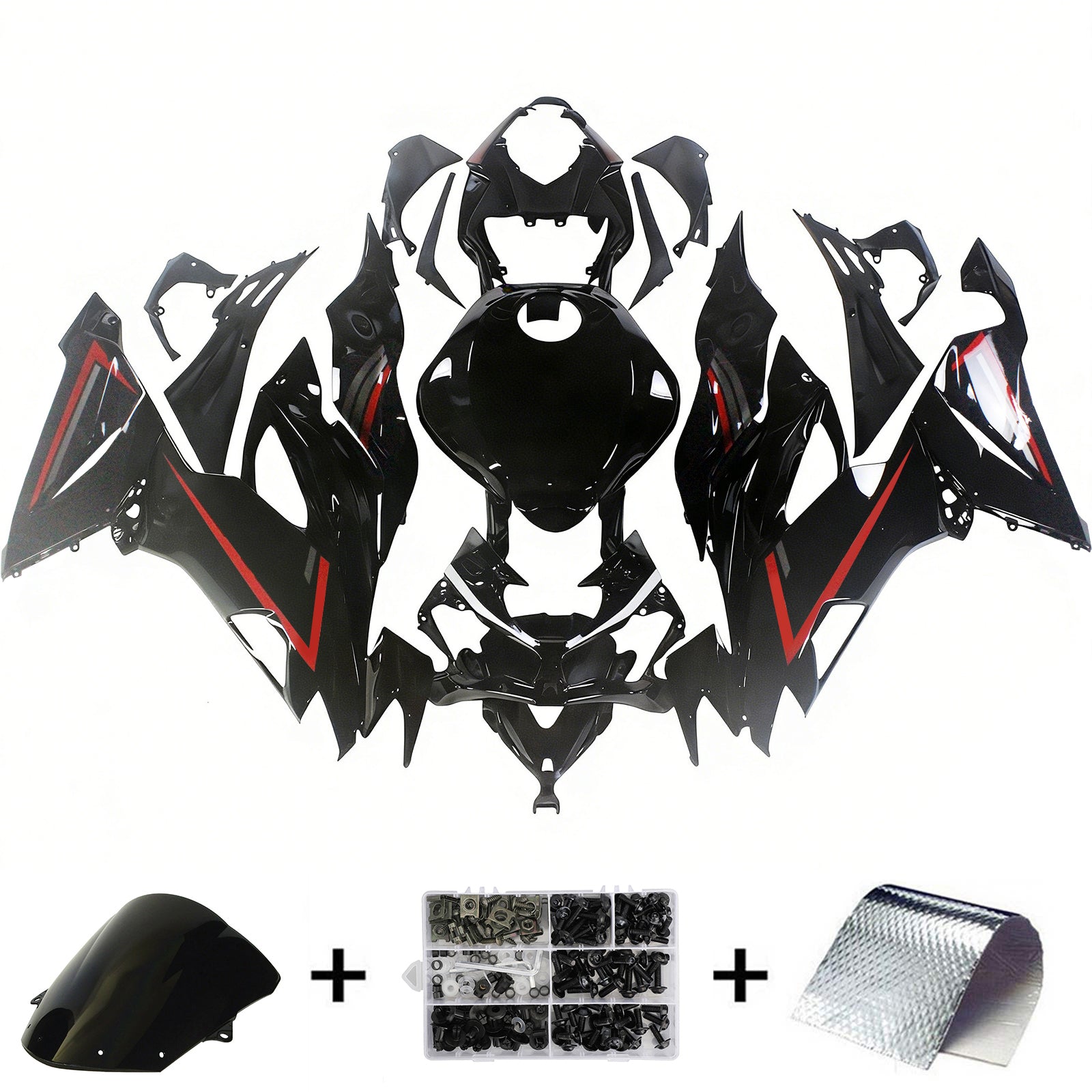 Amotopart 2019–2023 Kawasaki ZX6R glänzend rot-schwarzes Verkleidungsset
