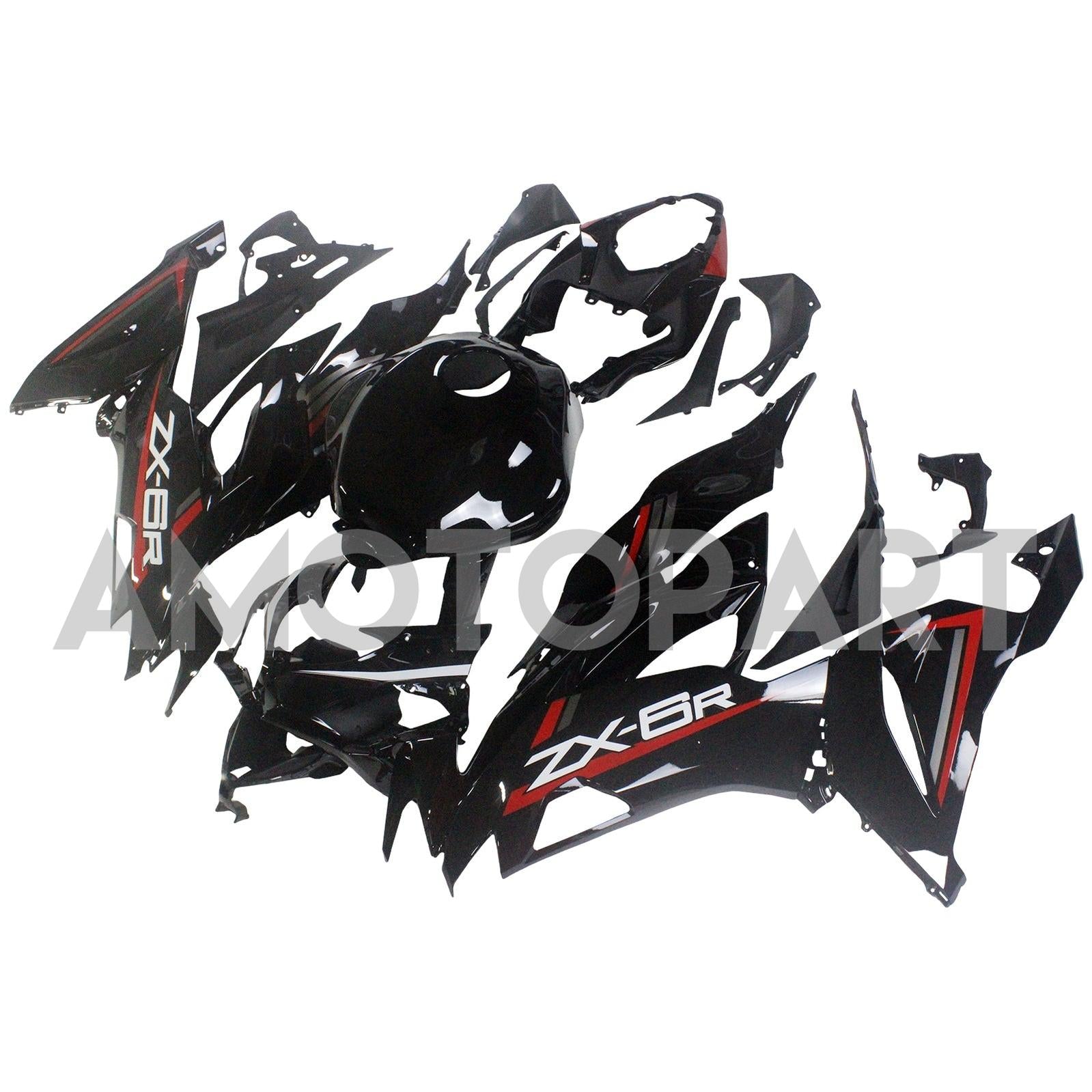 Amotopart 2019-2023 Kawasaki ZX6R Glossy Red Black Fairing Kit