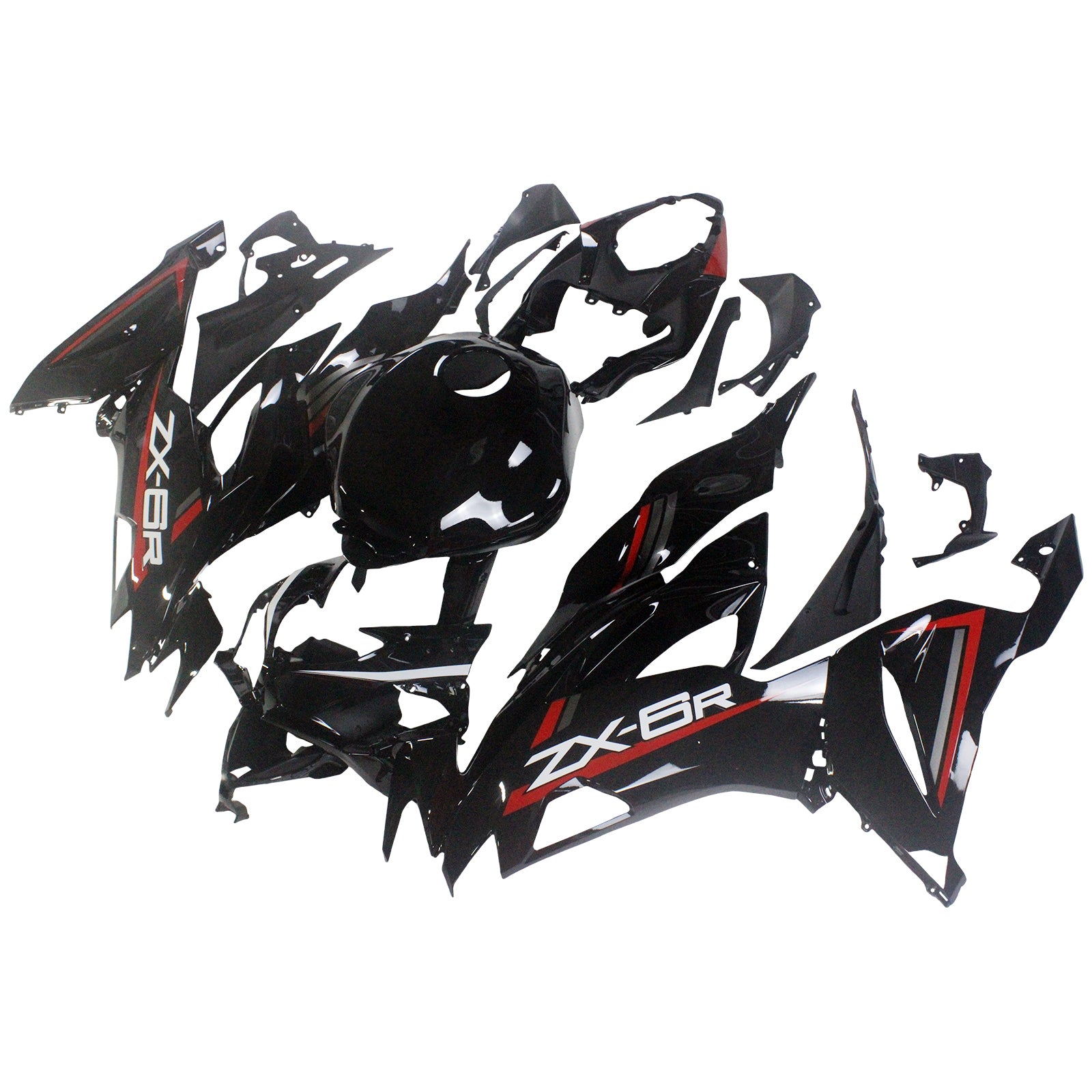 Amotopart 2019-2023 Kawasaki ZX6R Glossy Red Black Fairing Kit