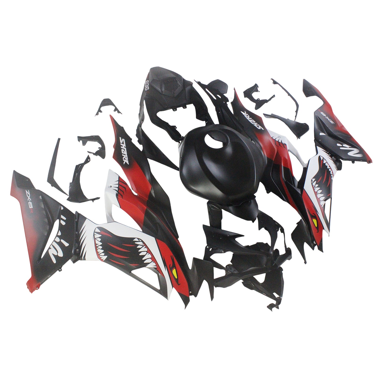 Kit carena Amotopart 2019-2023 Kawasaki ZX6R nero opaco rosso