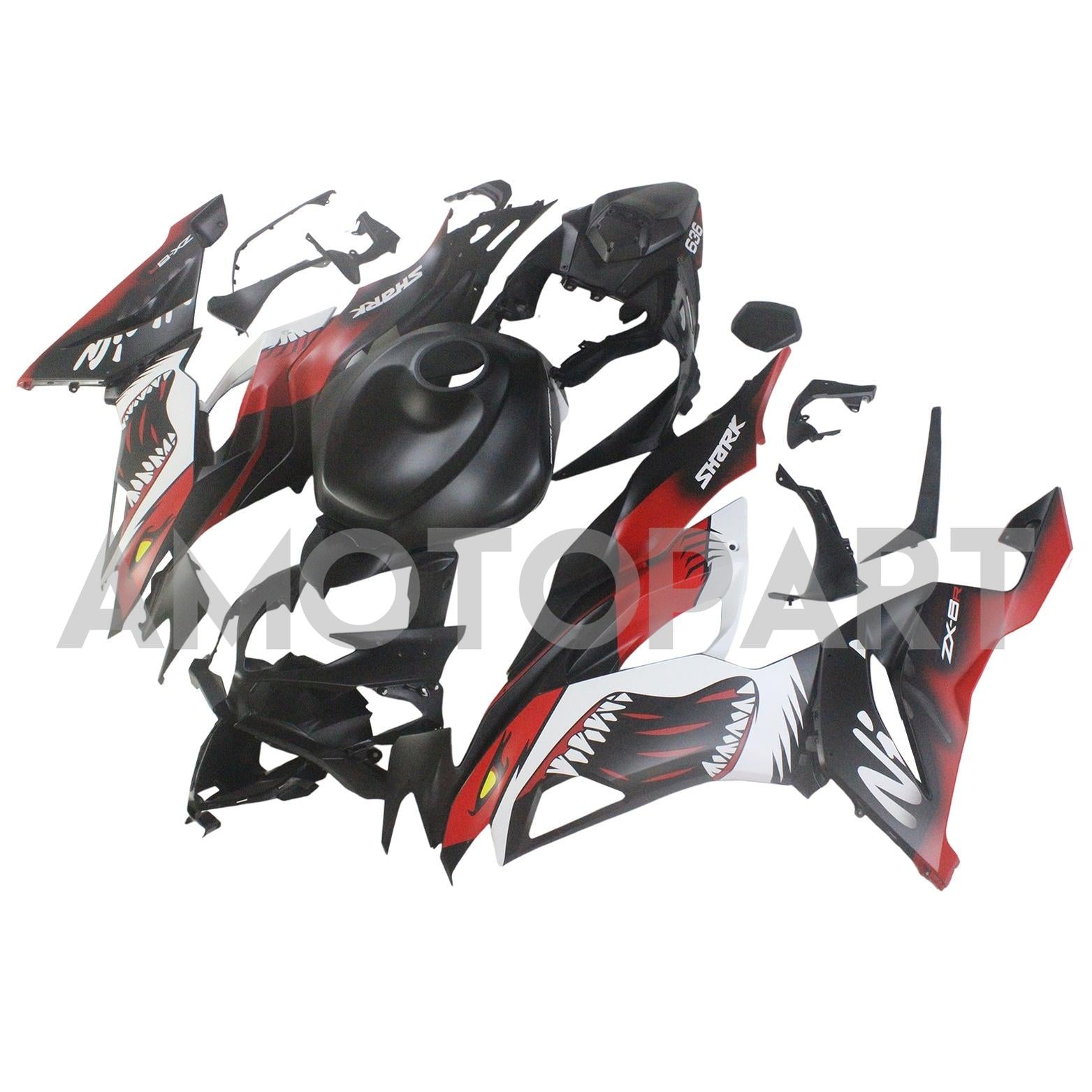 Amotopart 2019-2023 Kawasaki ZX6R Matte Black Red Fairing Kit