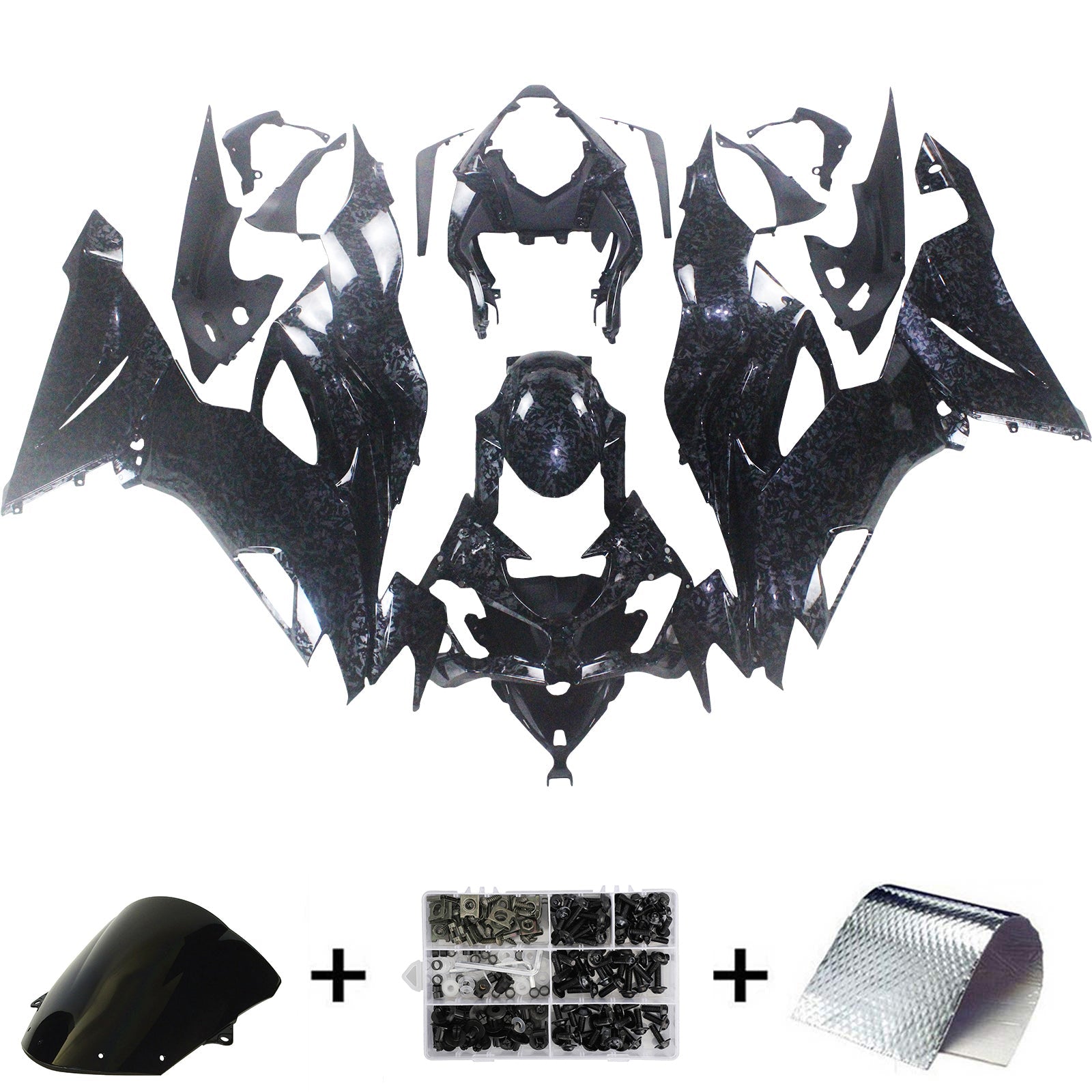 Amotopart 2019-2023 Kawasaki ZX6R Carbon Marble Fairing Kit