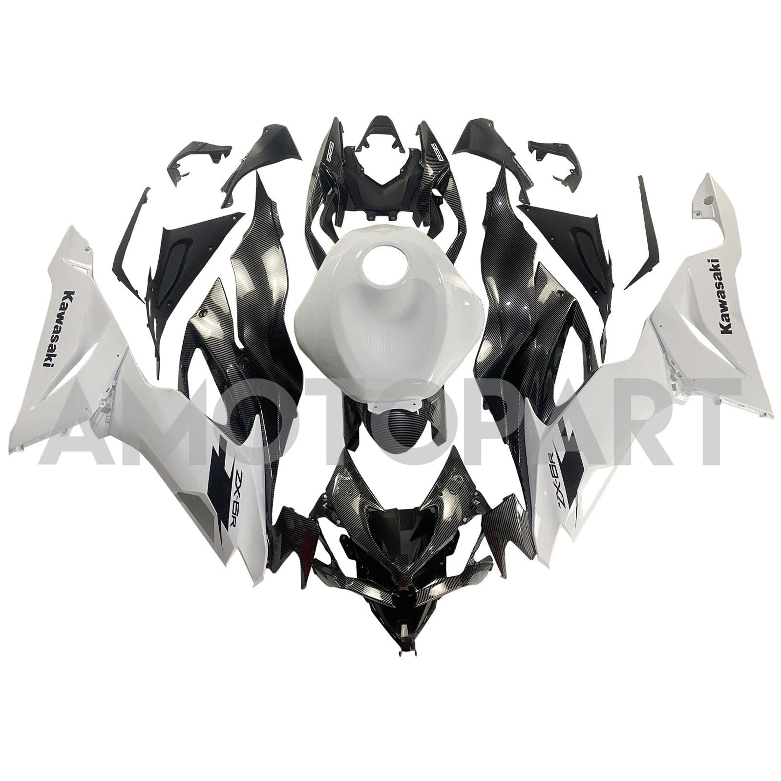 Amotopart 2019-2023 Kawasaki ZX6R Carbon Fiber White Fairing Kit
