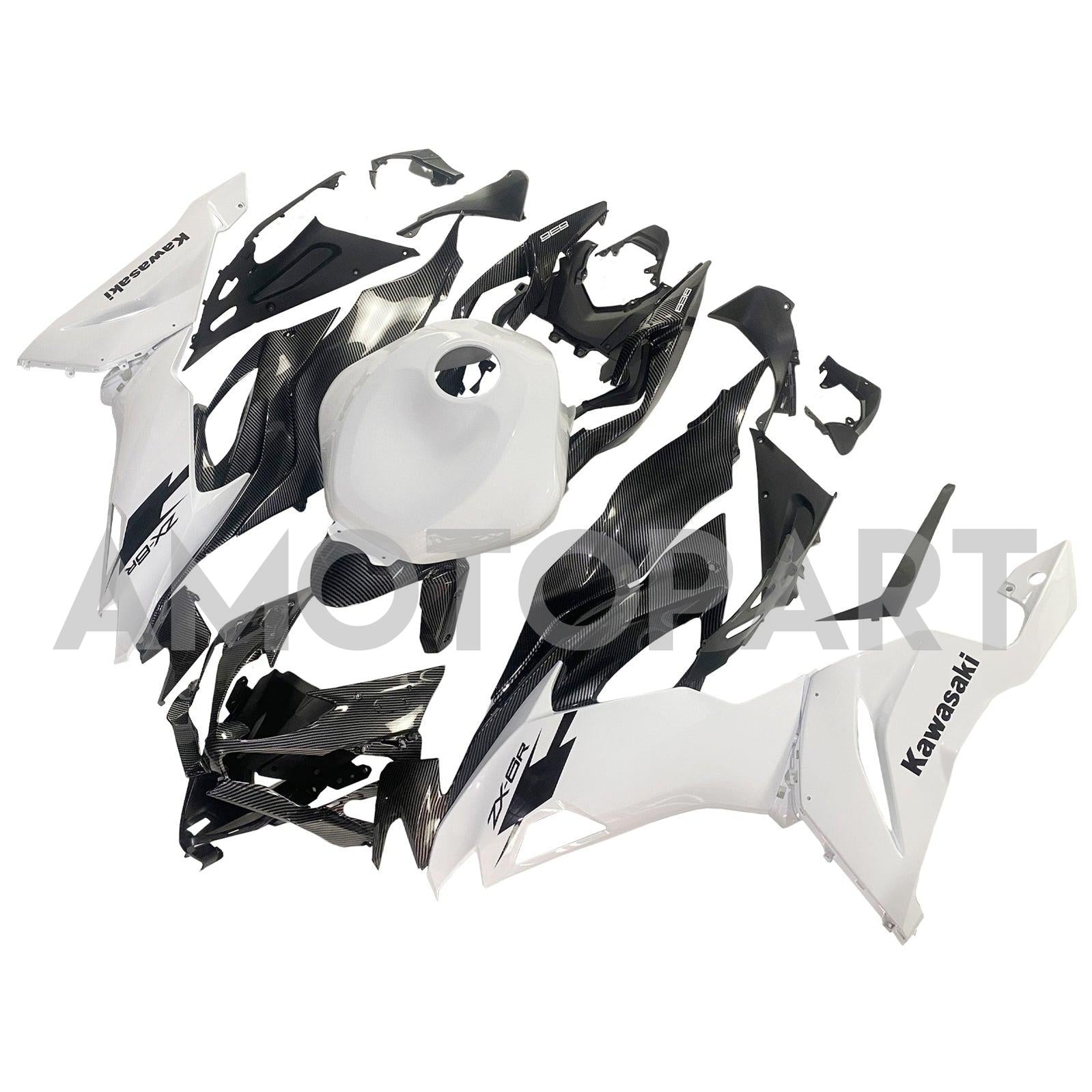 Amotopart 2019-2023 Kawasaki ZX6R Carbon Fiber White Fairing Kit