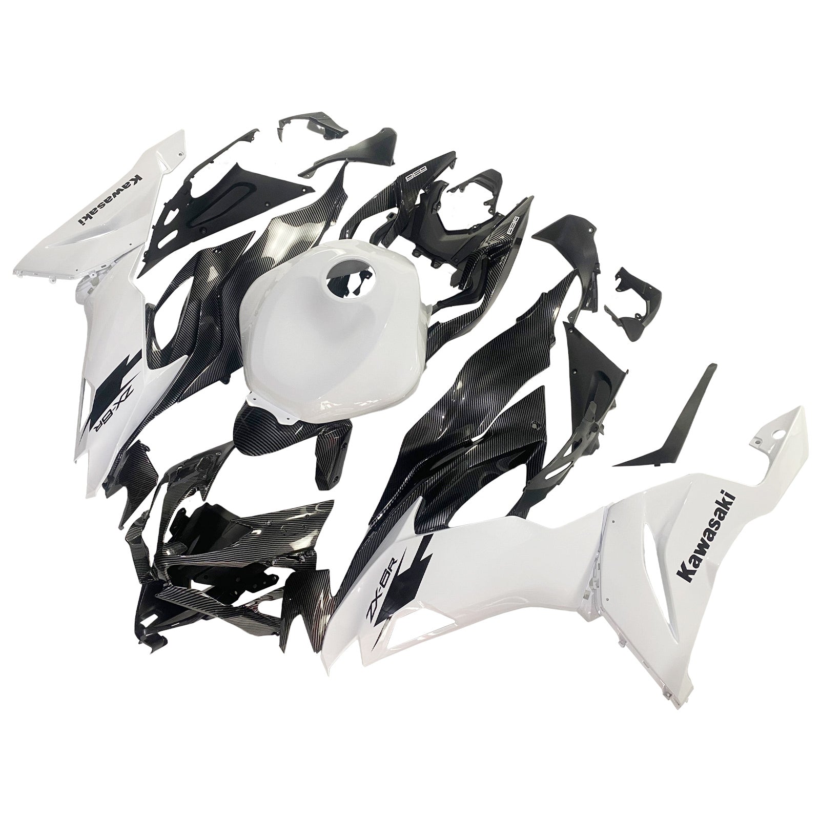 Amotopart 2019-2023 Kawasaki ZX6R Carbon Fiber White Fairing Kit