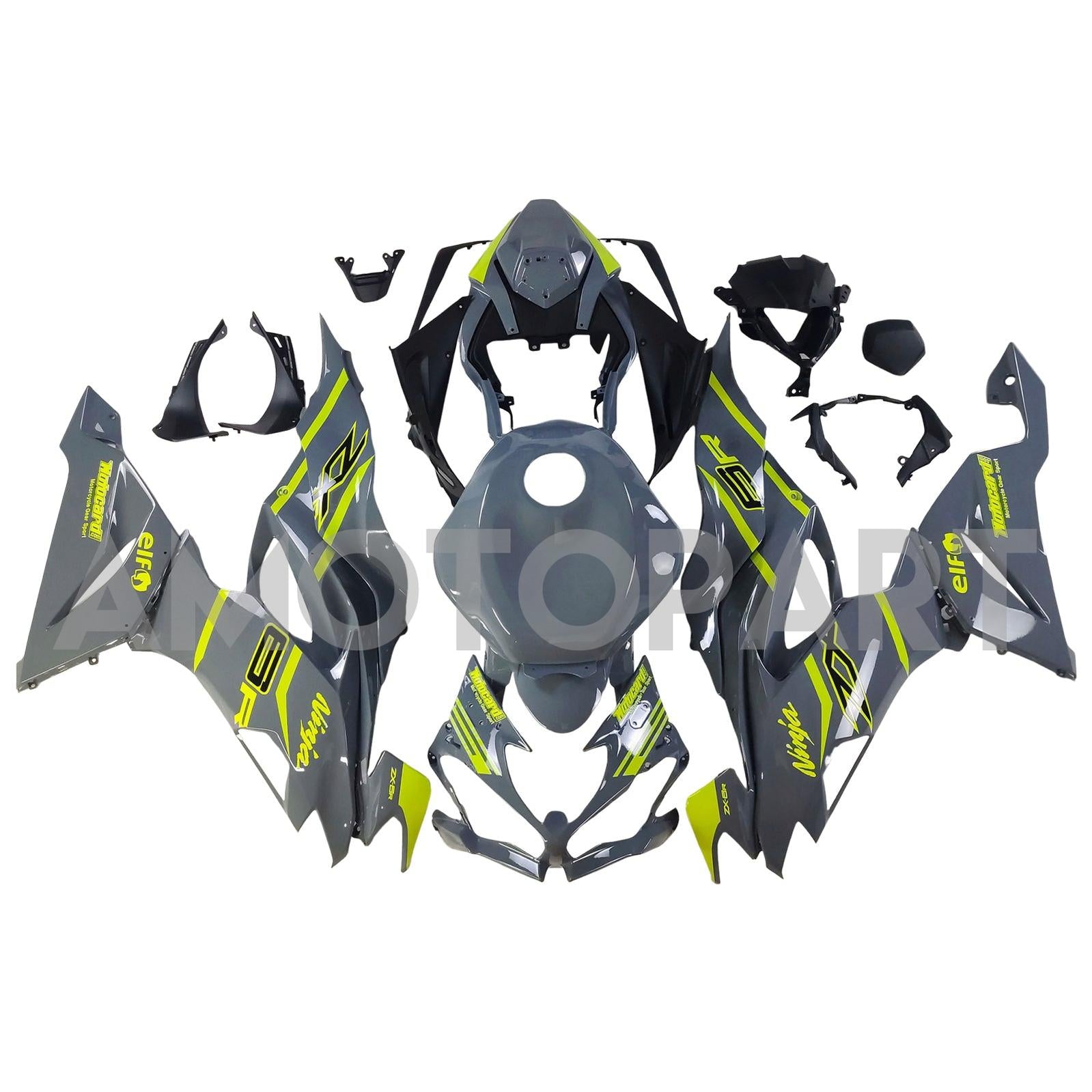 Amotopart 2019-2023 Kawasaki ZX6R Gray Yellow Fairing Kit