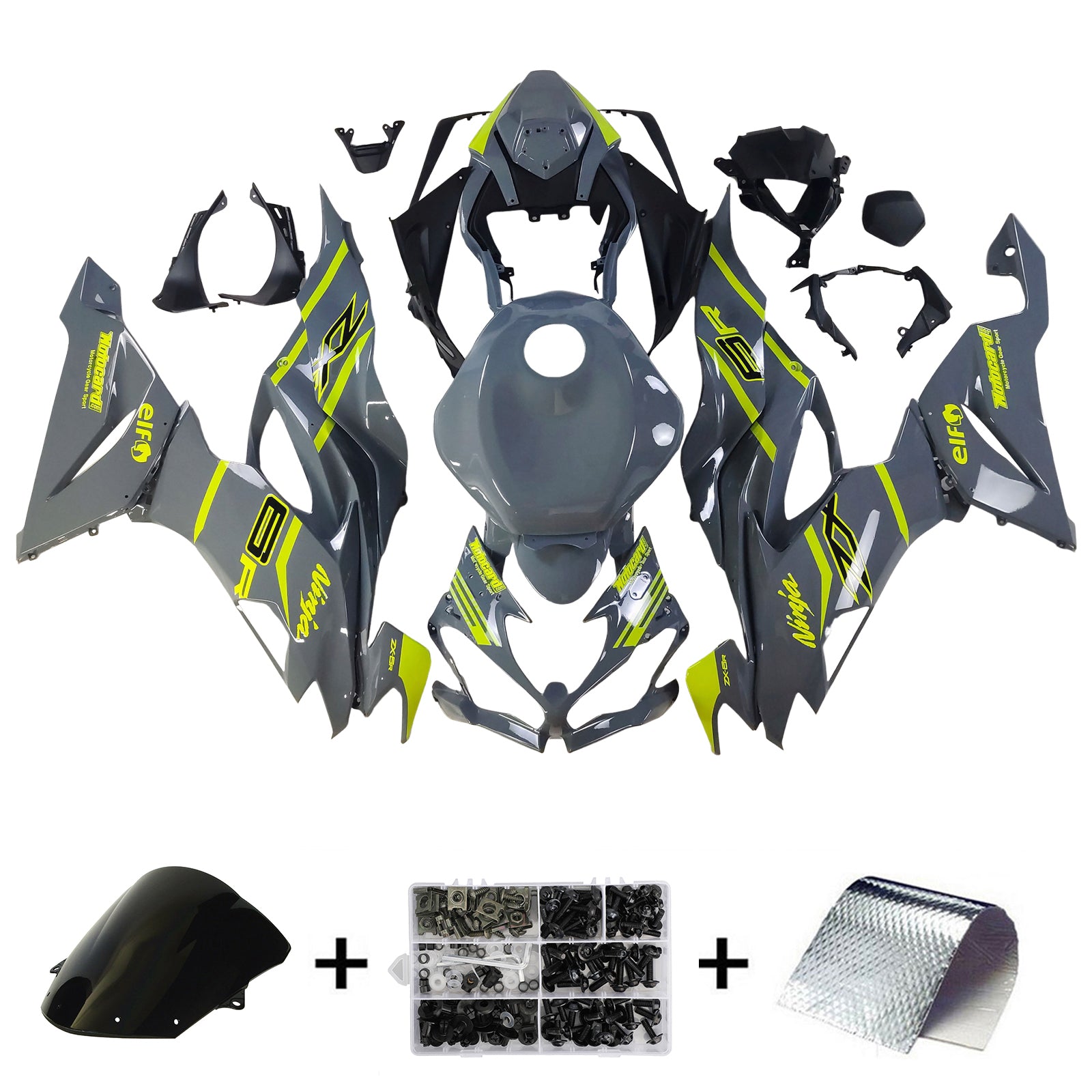 AMOTOPART 2019-2023 Kawasaki ZX6Rグレーイエローフェアリングキット