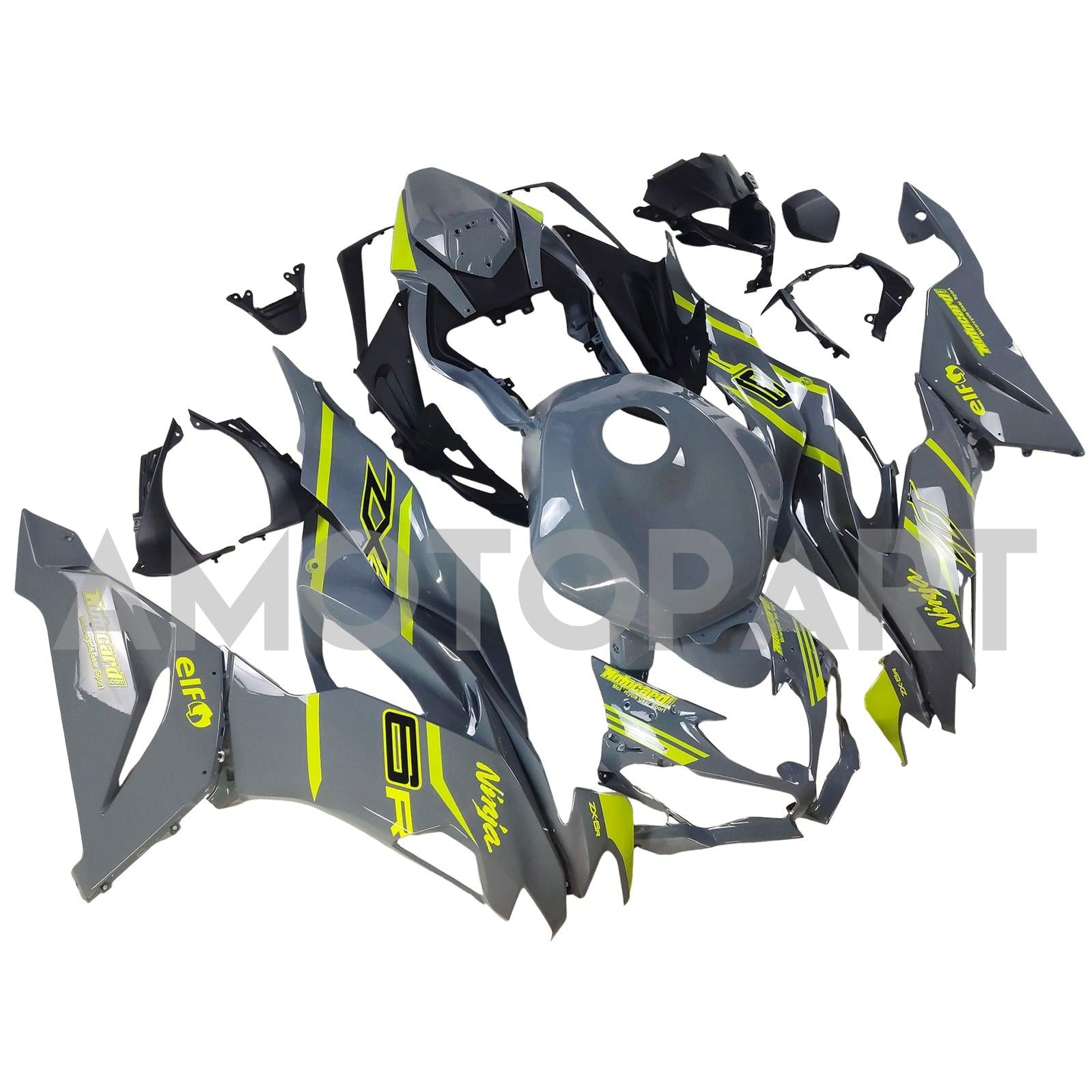 Amotopart 2019-2023 Kawasaki ZX6R Gray Yellow Fairing Kit