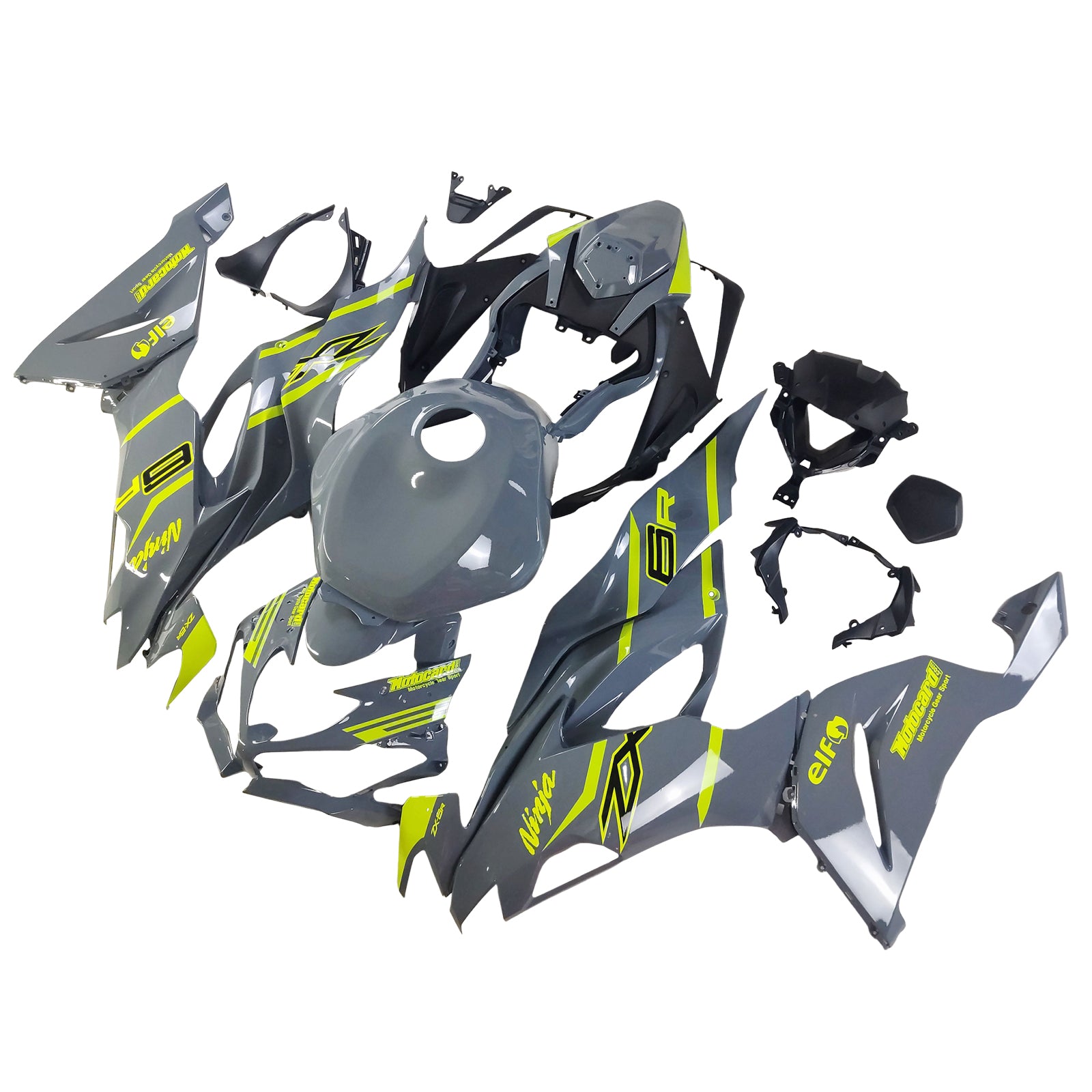 Amotopart 2019-2023 Kawasaki ZX6R Gray Yellow Fairing Kit
