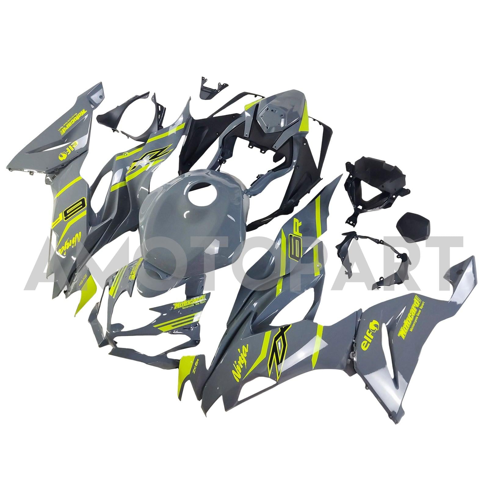 Amotopart 2019-2023 Kawasaki ZX6R Gray Yellow Fairing Kit