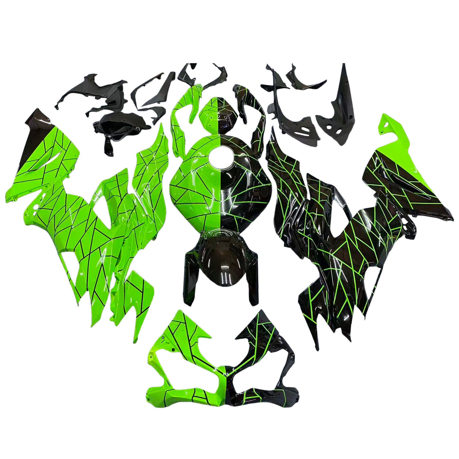 Amotopart 2019-2023 Kawasaki ZX6R Green Black Fairing Kit