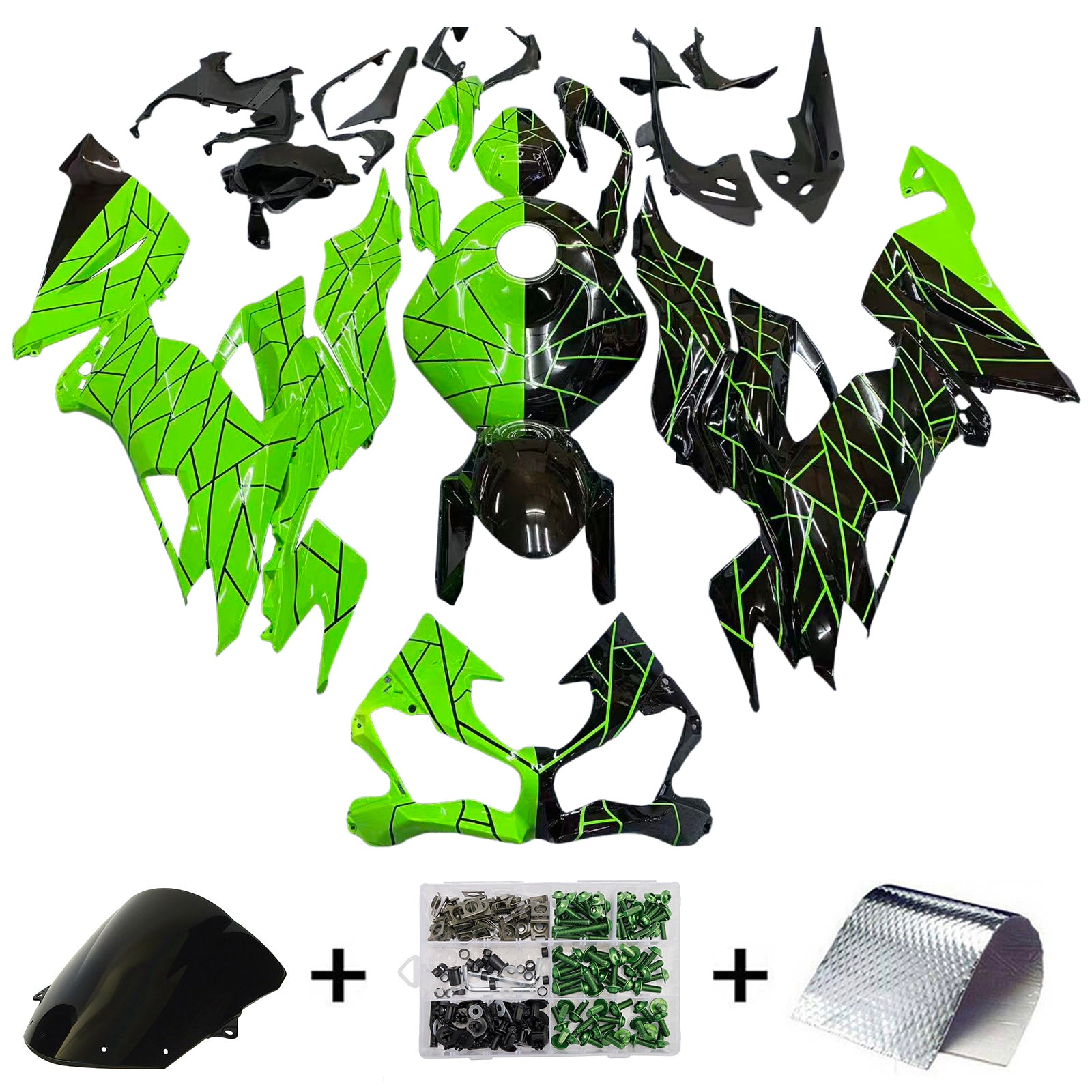 Amotopart 2019-2023 Kawasaki ZX6R Green Black Fairing Kit