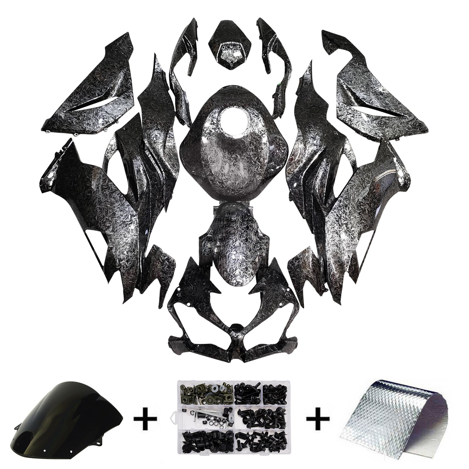 Amotopart 2019-2023 Kawasaki ZX6R Forged Carbon Fiber Pattern Fairing Kit