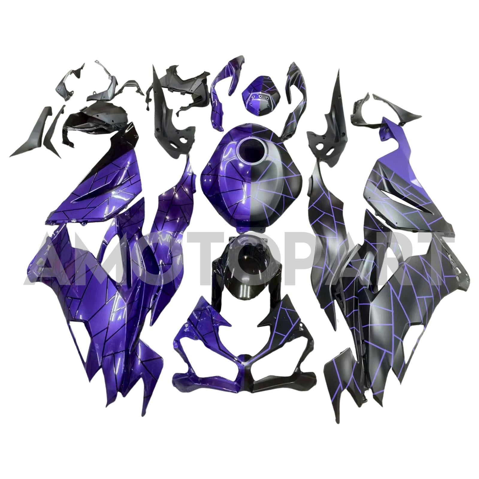 Amotopart 2019-2023 Kawasaki ZX6R Midnight Purple Matte Black Fairing