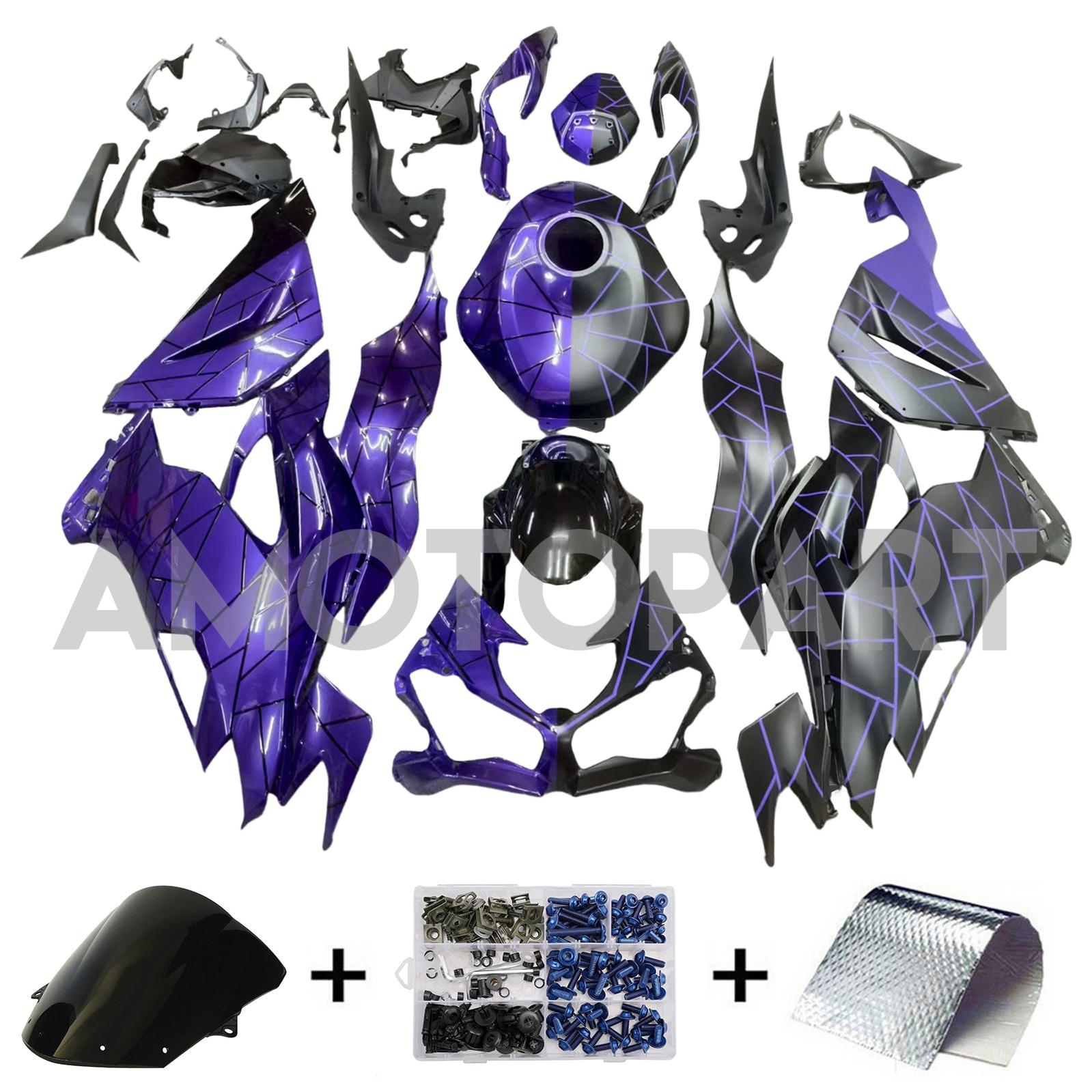 Amotopart 2019-2023 Kawasaki ZX6R Midnight Purple Matte Black Fairing Kit