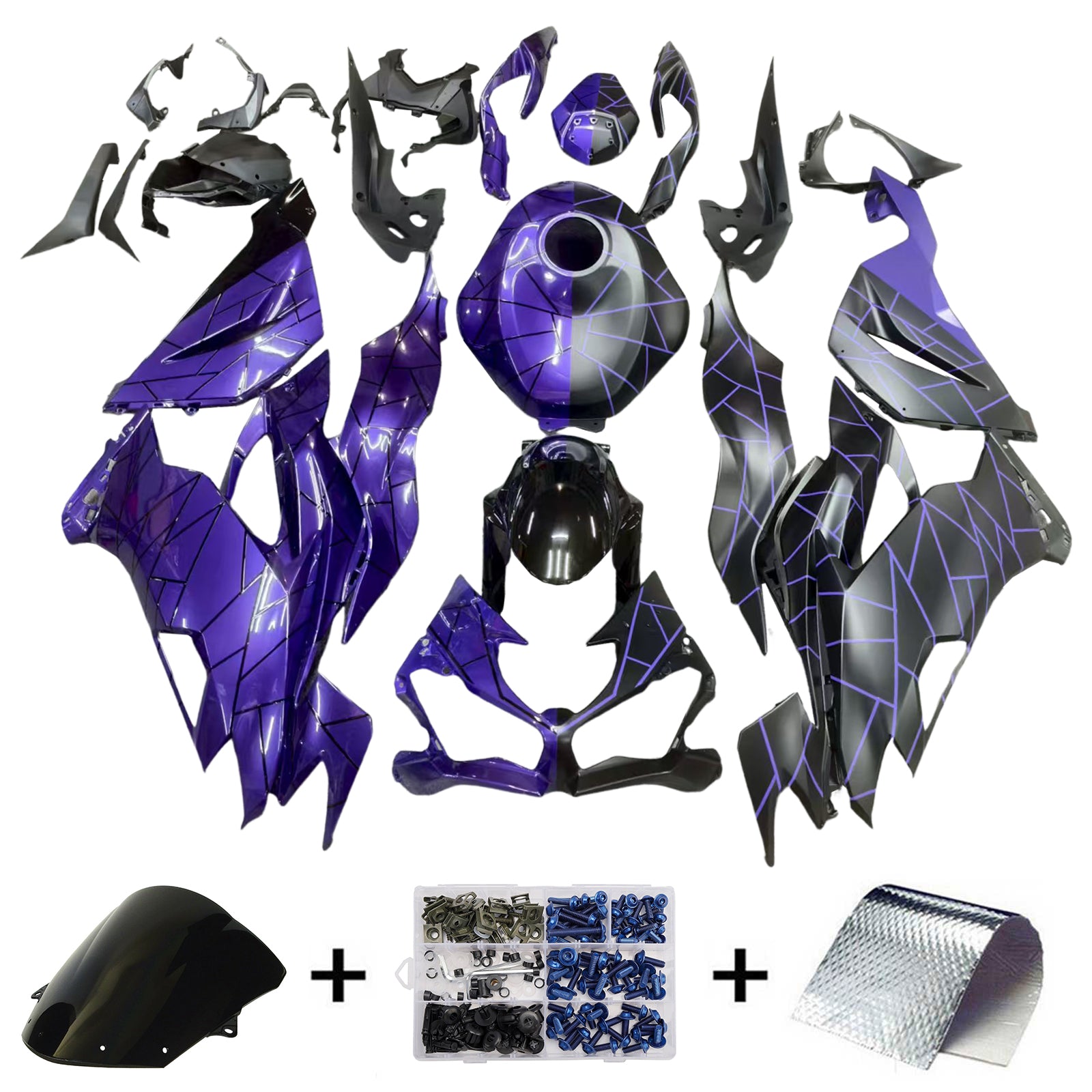 Amotopart 2019-2023 Kawasaki ZX6R Midnight Purple Matte Black Fairing Kit