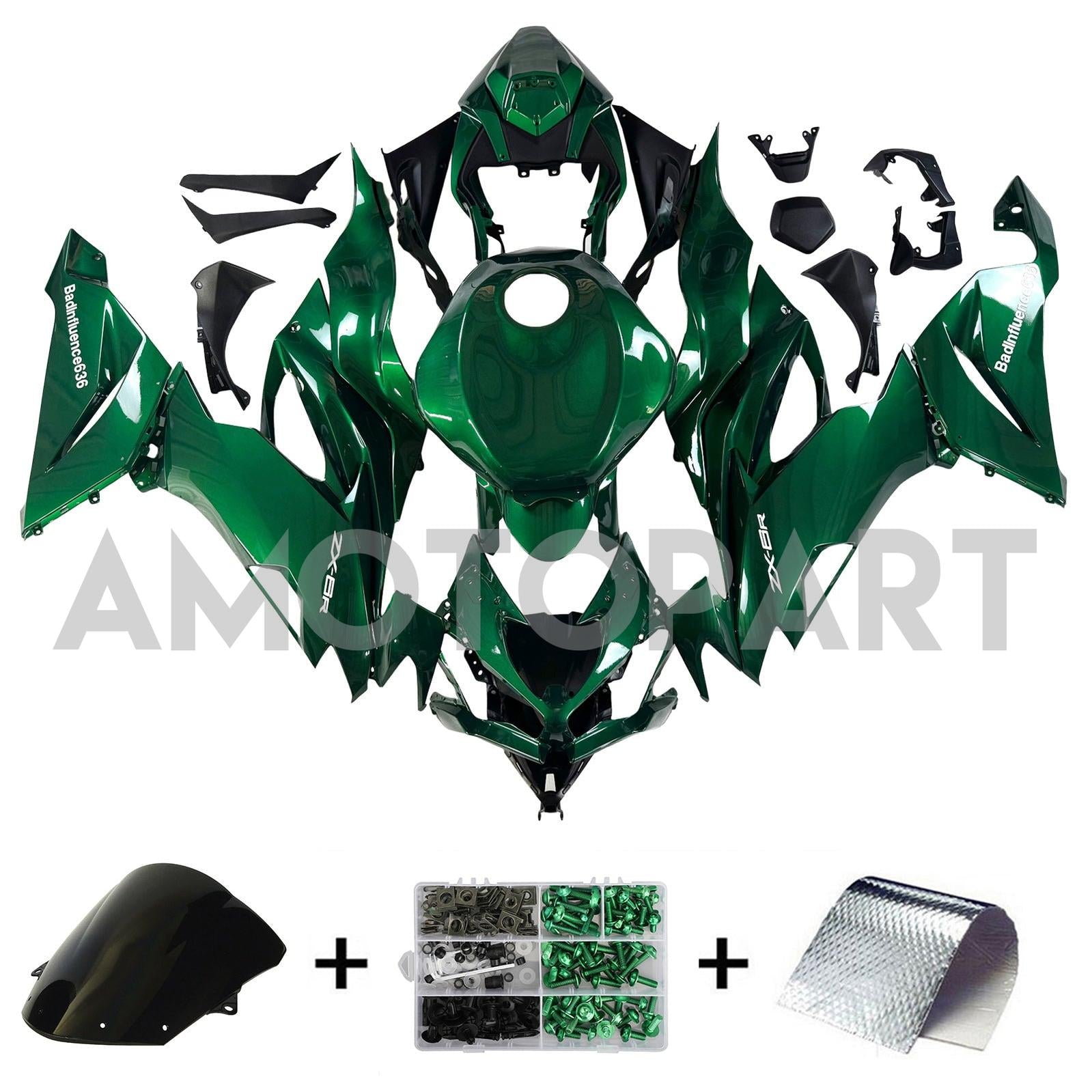 Amotopart 2019-2023 Kawasaki ZX6R Green Fairing Kit