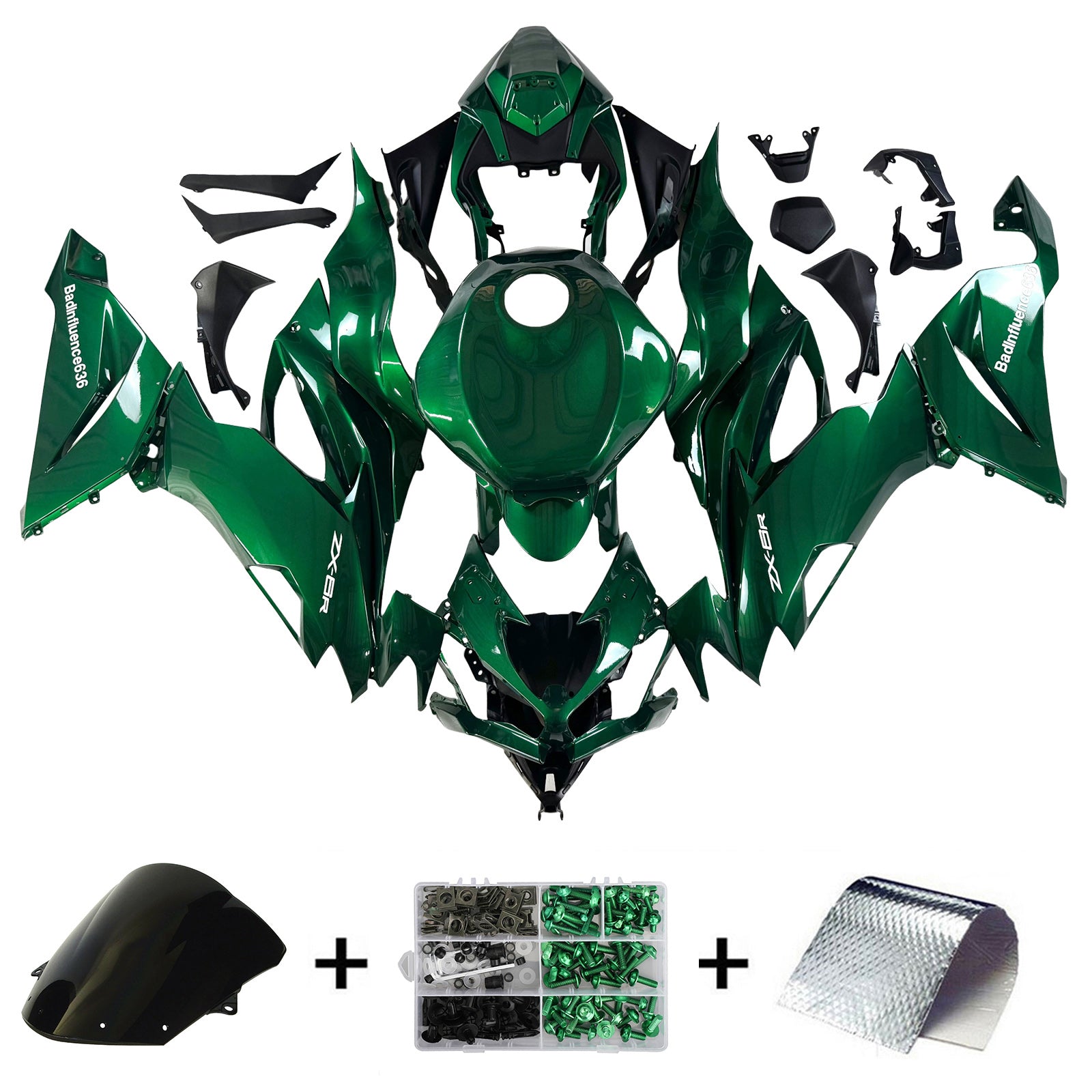 Amotopart 2019-2023 Kawasaki ZX6R Metallic Green Fairing Kit