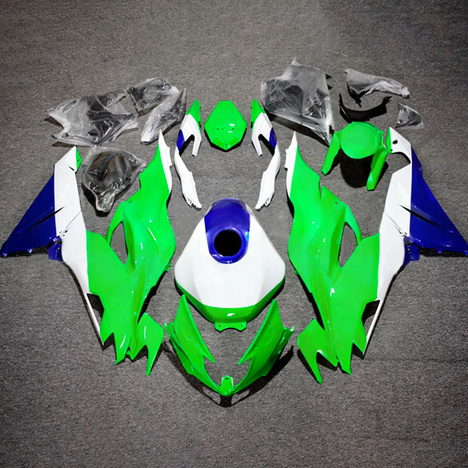 Amotopart 2019–2023 Kawasaki ZX6R Grün Weiß Blau Verkleidungsset