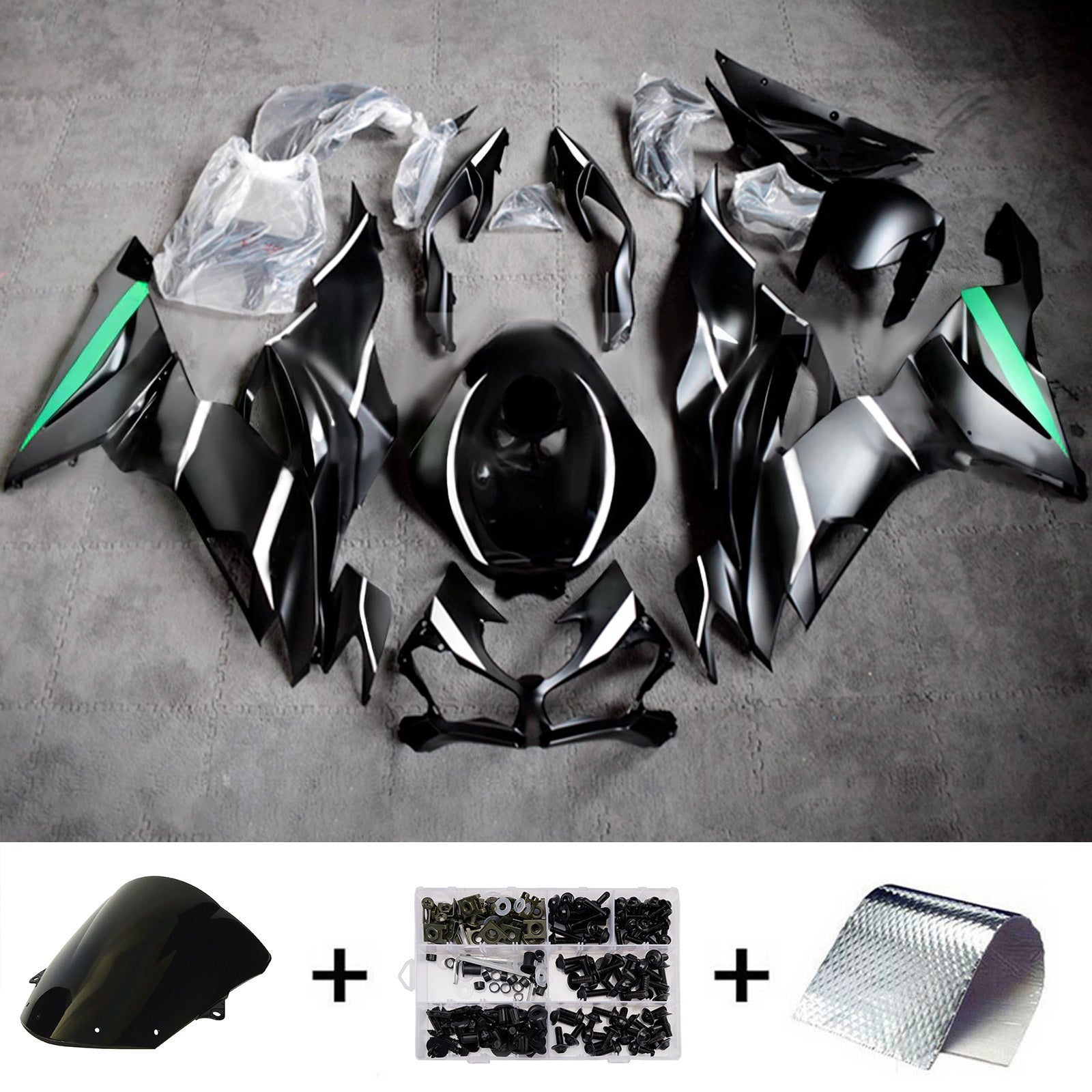 Amotopart 2019-2023 Kawasaki ZX6R Black White Green Fairing Kit