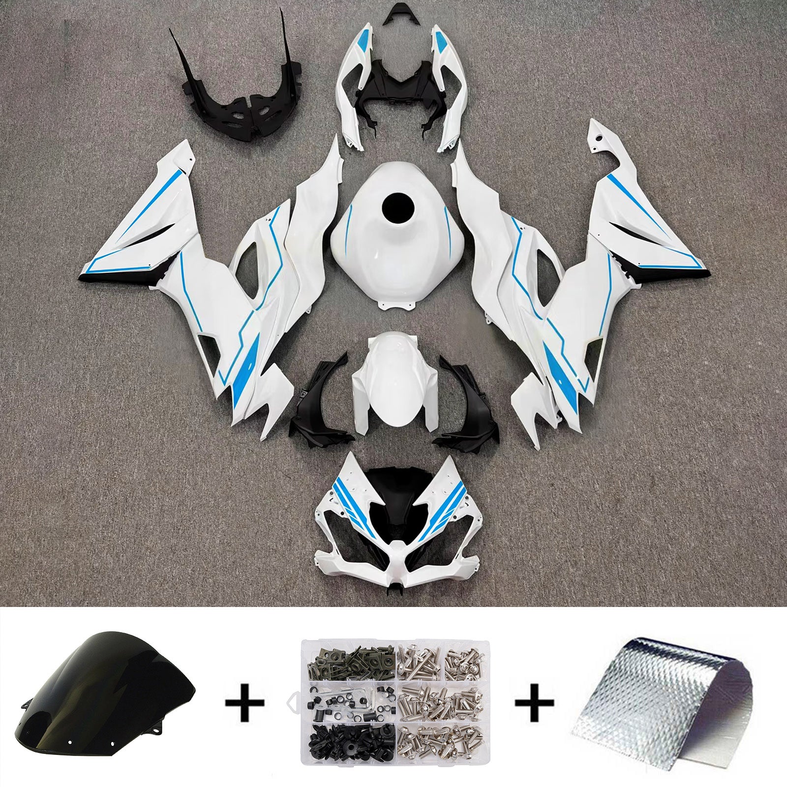 Amotopart 2019–2023 Kawasaki ZX6R Weiß Blau Verkleidungsset