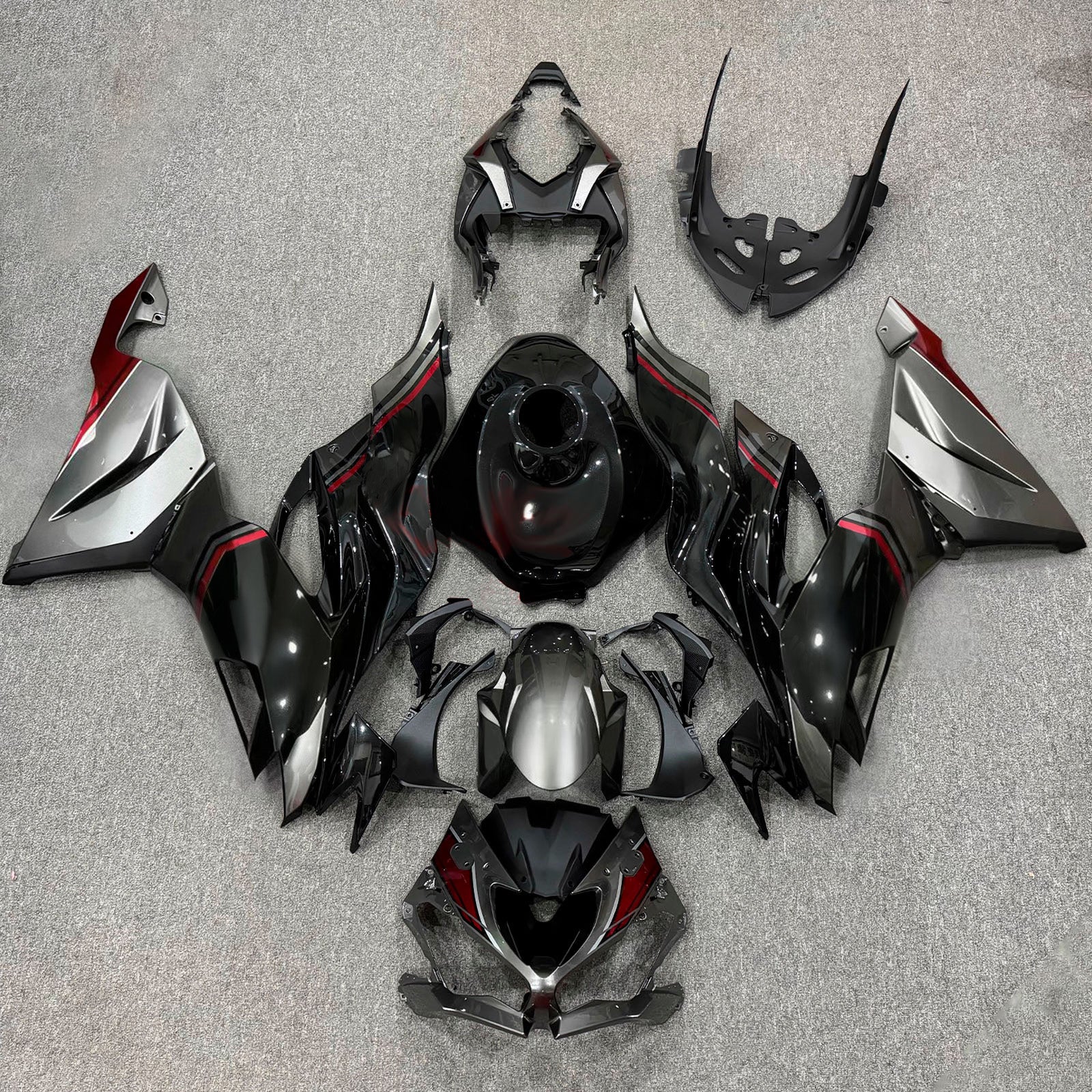 Kit carena Amotopart 2019-2023 Kawasaki ZX6R Nero Argento Rosso