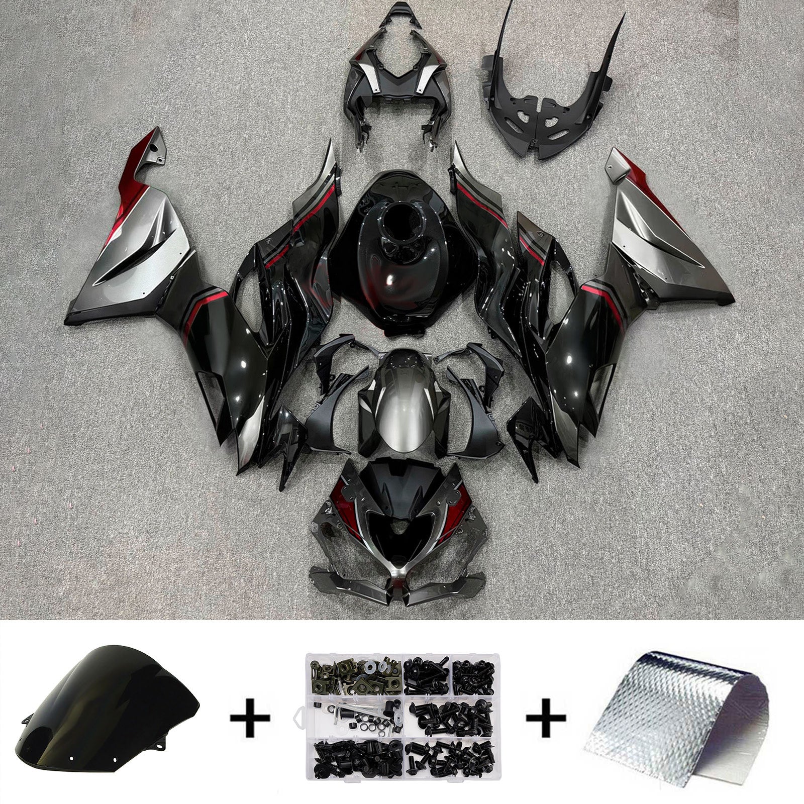 Kit carena Amotopart 2019-2023 Kawasaki ZX6R Nero Argento Rosso