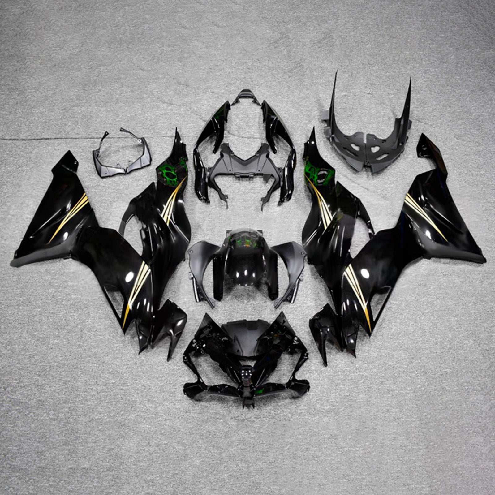 Amotopart 2019-2023 Kawasaki ZX6R Sort Guld Sølv Rød Fairing Kit
