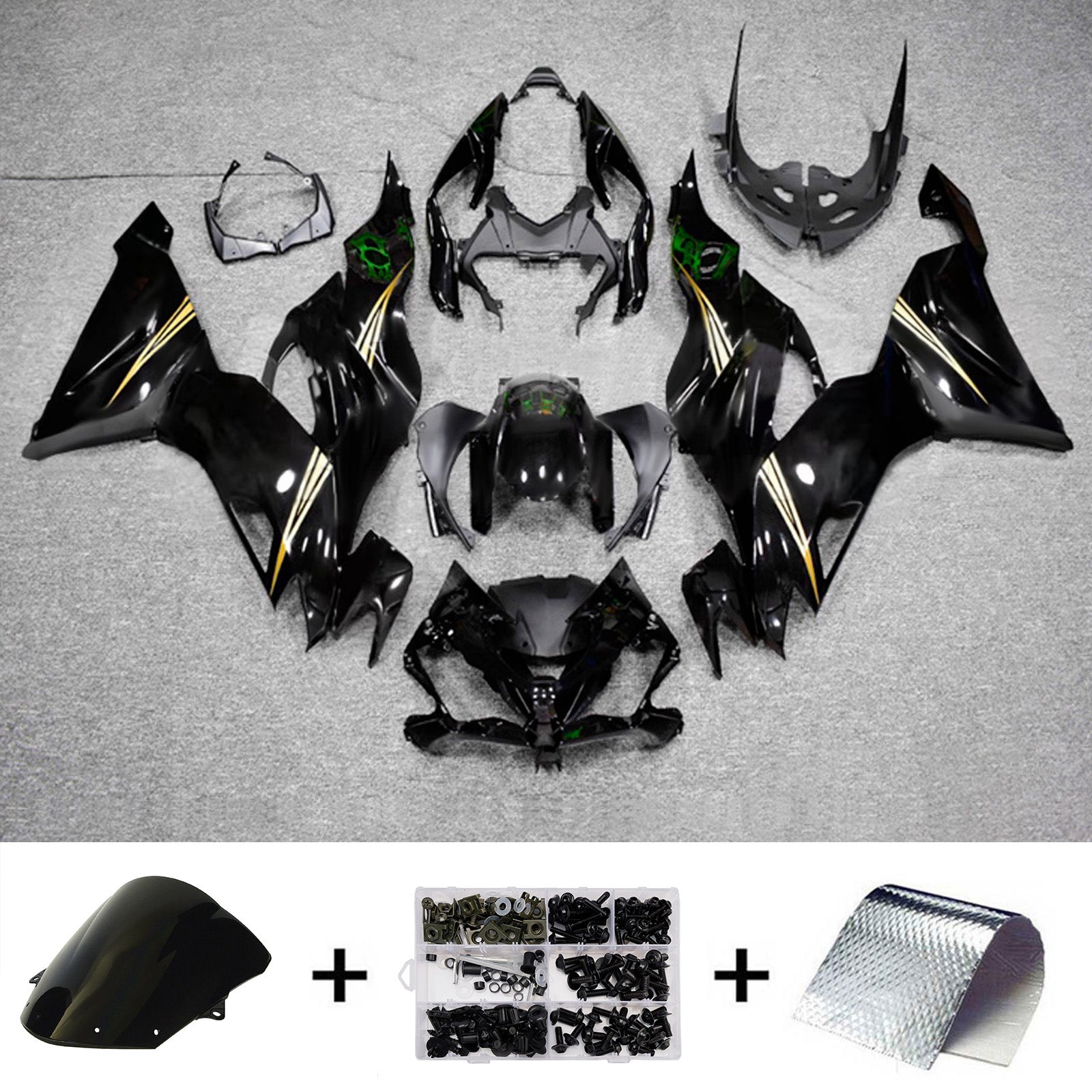 Amotopart 2019-2023 Kawasaki ZX6R Sort Guld Sølv Rød Fairing Kit