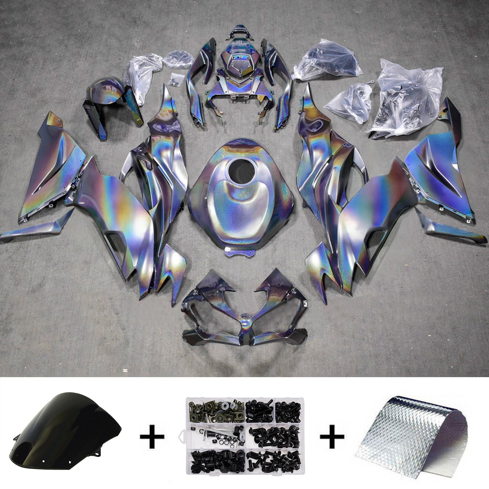 Amotopart 2019–2023 Kawasaki ZX6R Rainbow Verkleidungsset
